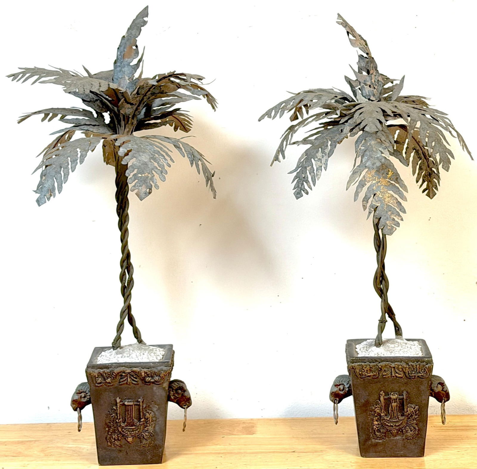Pair Neoclassical Style Tole Palm Tree Topiaries, Attributed to Maitland-Smith - 3