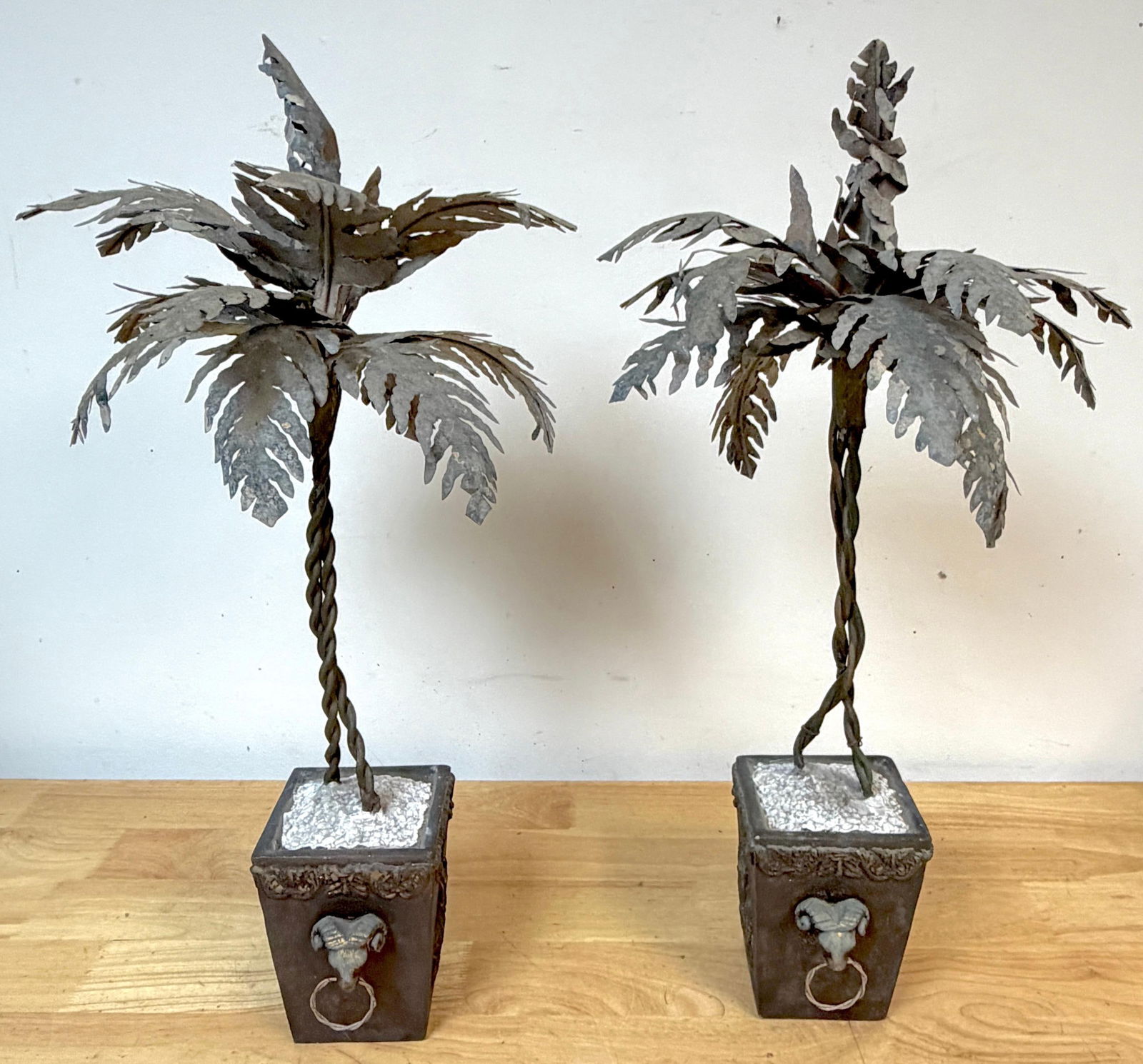 Pair Neoclassical Style Tole Palm Tree Topiaries, Attributed to Maitland-Smith - 5
