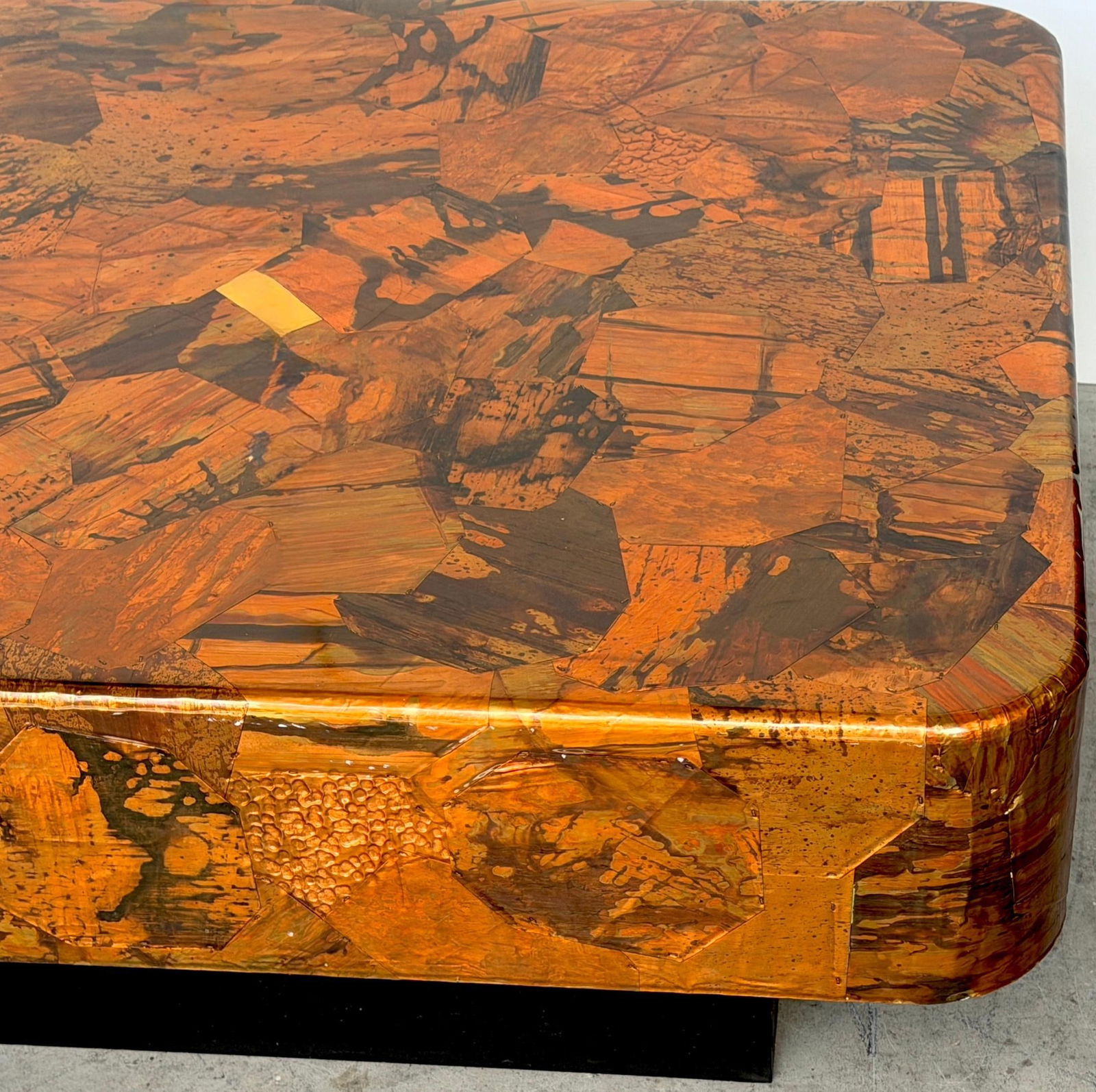 1970s Organic Modern Copper & Brass Inlaid Coffee Table on Ebonized Base - 4