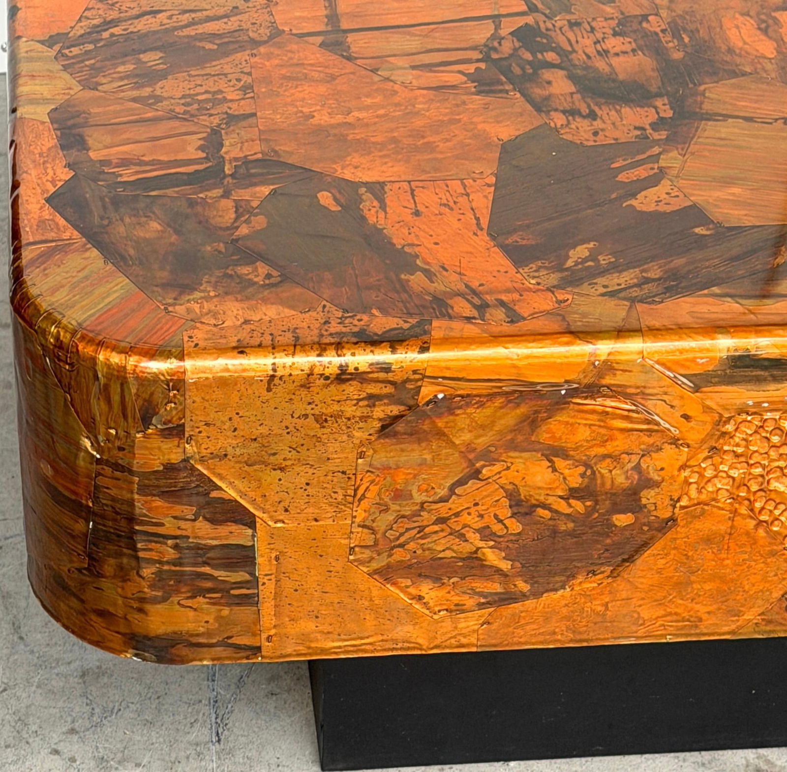 1970s Organic Modern Copper & Brass Inlaid Coffee Table on Ebonized Base - 5