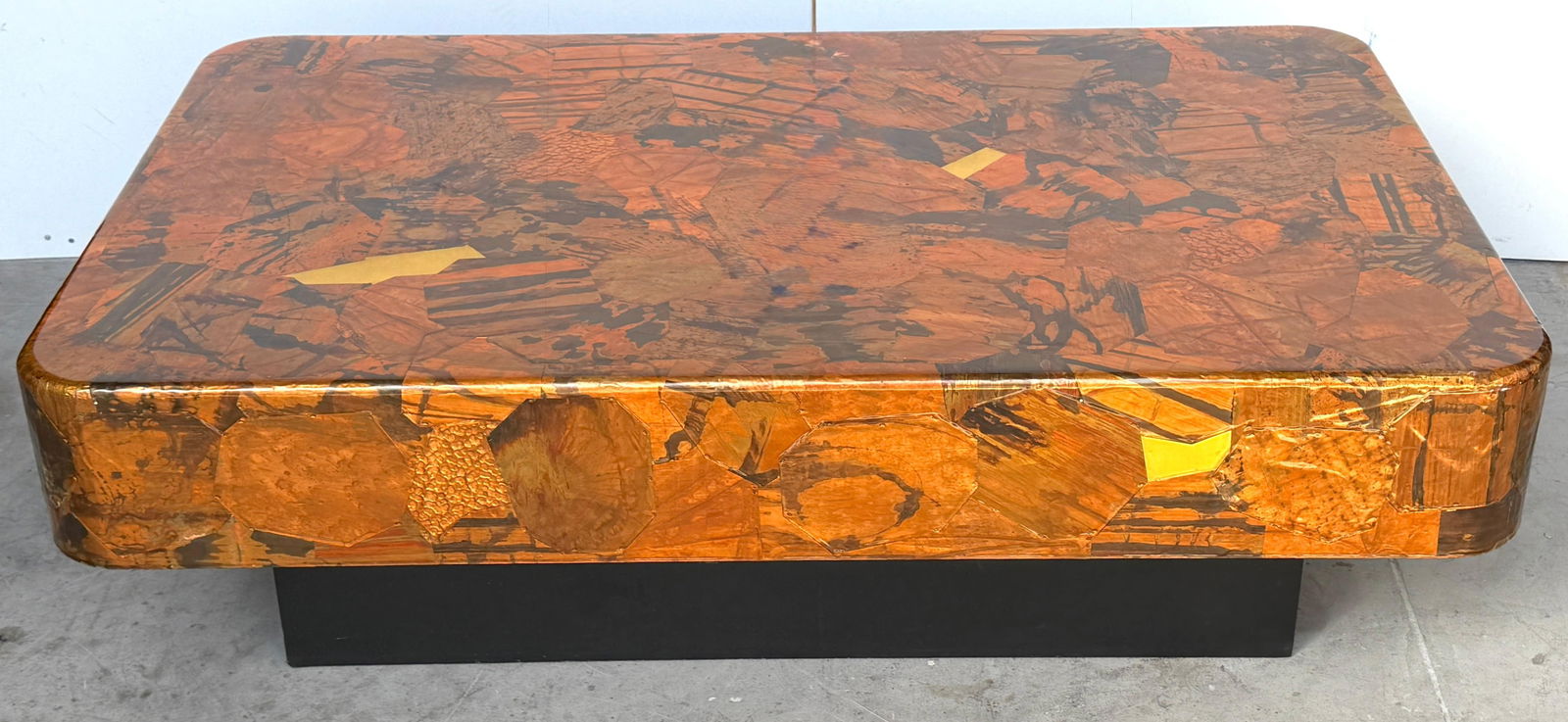 1970s Organic Modern Copper & Brass Inlaid Coffee Table on Ebonized Base - 6