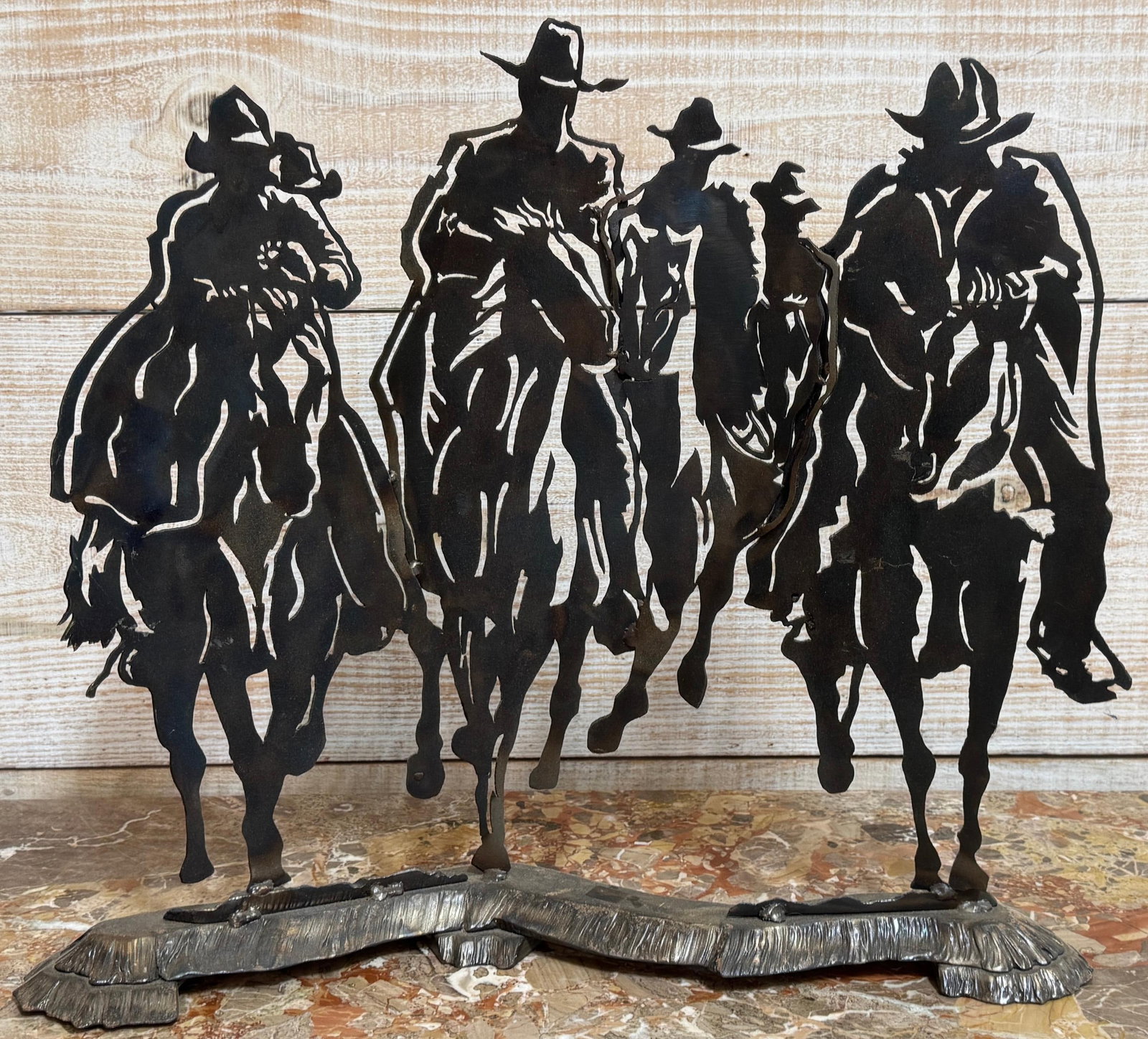 Riders on the Storm "” Modern Cut Steel Western Cowboy Sculpture - 15