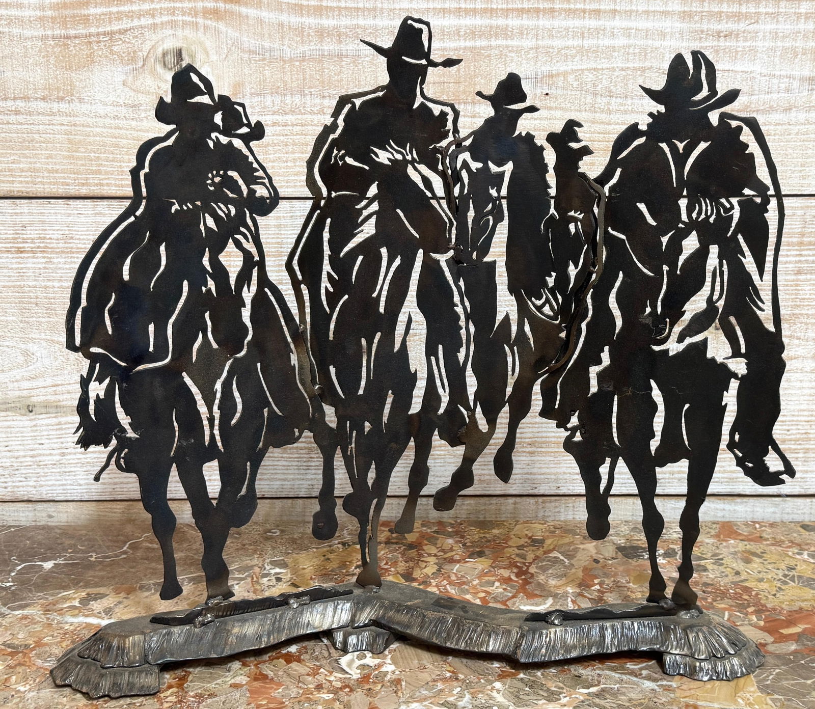 Riders on the Storm "” Modern Cut Steel Western Cowboy Sculpture - 2