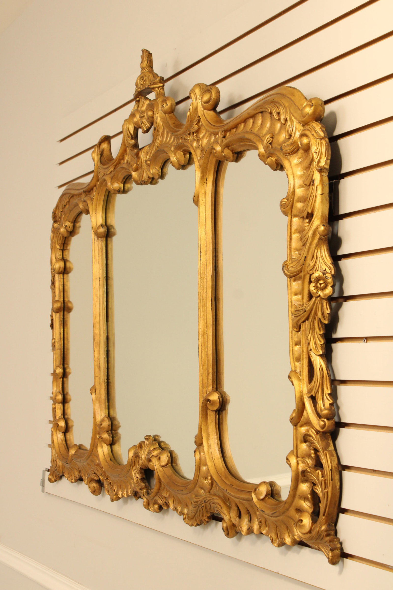 Gold Finish Chippendale Style Horizontal 3 Panel Mirror - 2