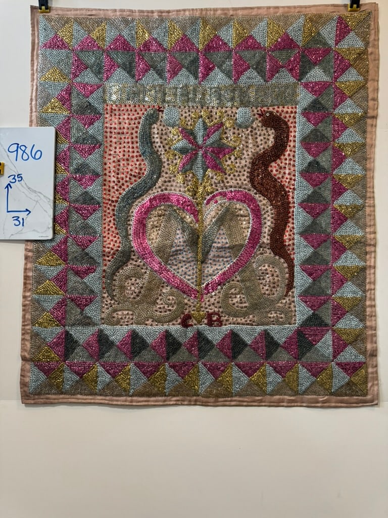1980s Clotaire Bazile Haitian Vodou Drapo Large Sequined Beaded Flag Textile Wall Hanging - 2