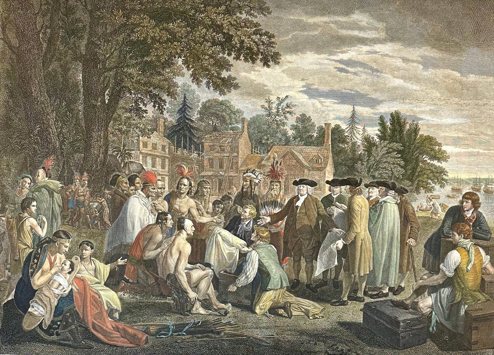 Late 18th Century William Penn's Treaty With the Indians "” Original Hand-Colored Engraving by - 2