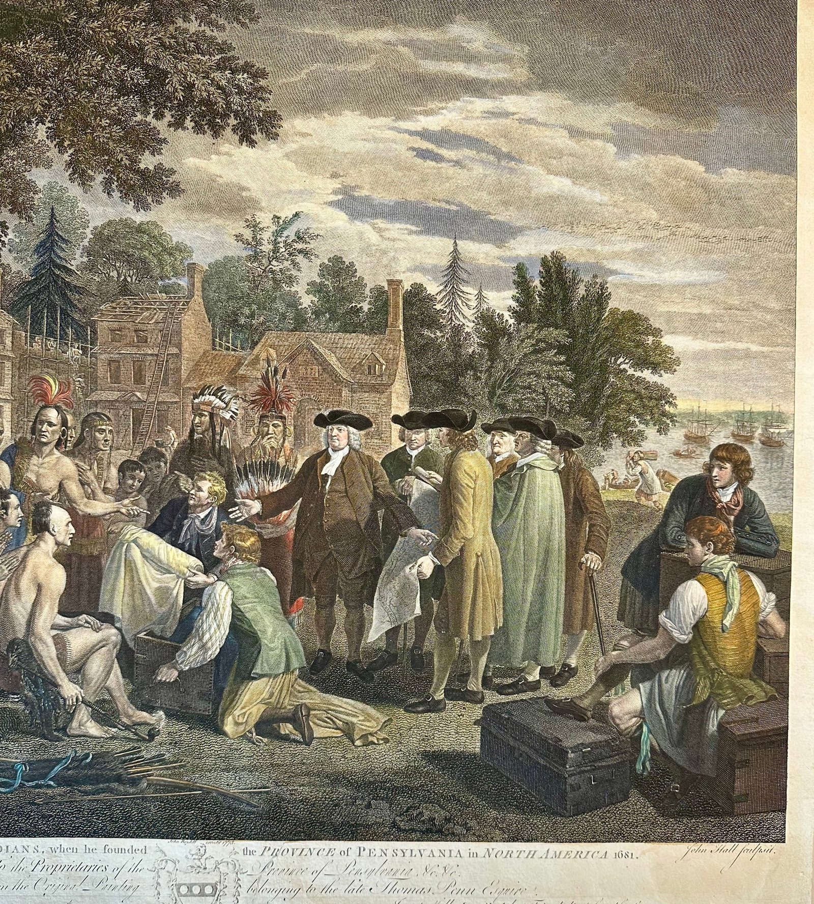 Late 18th Century William Penn's Treaty With the Indians "” Original Hand-Colored Engraving by - 4