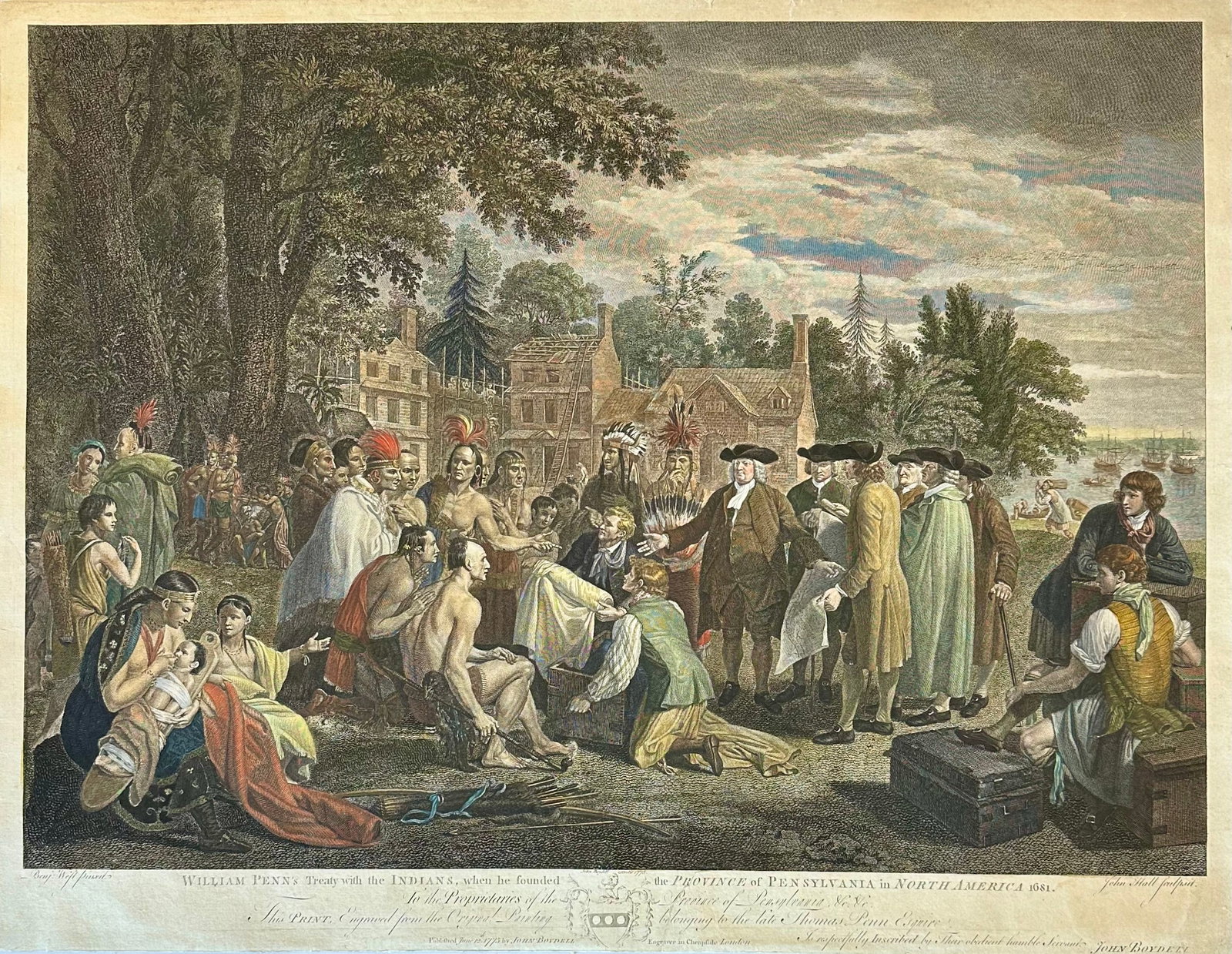 Late 18th Century William Penn's Treaty With the Indians "” Original Hand-Colored Engraving by - 6