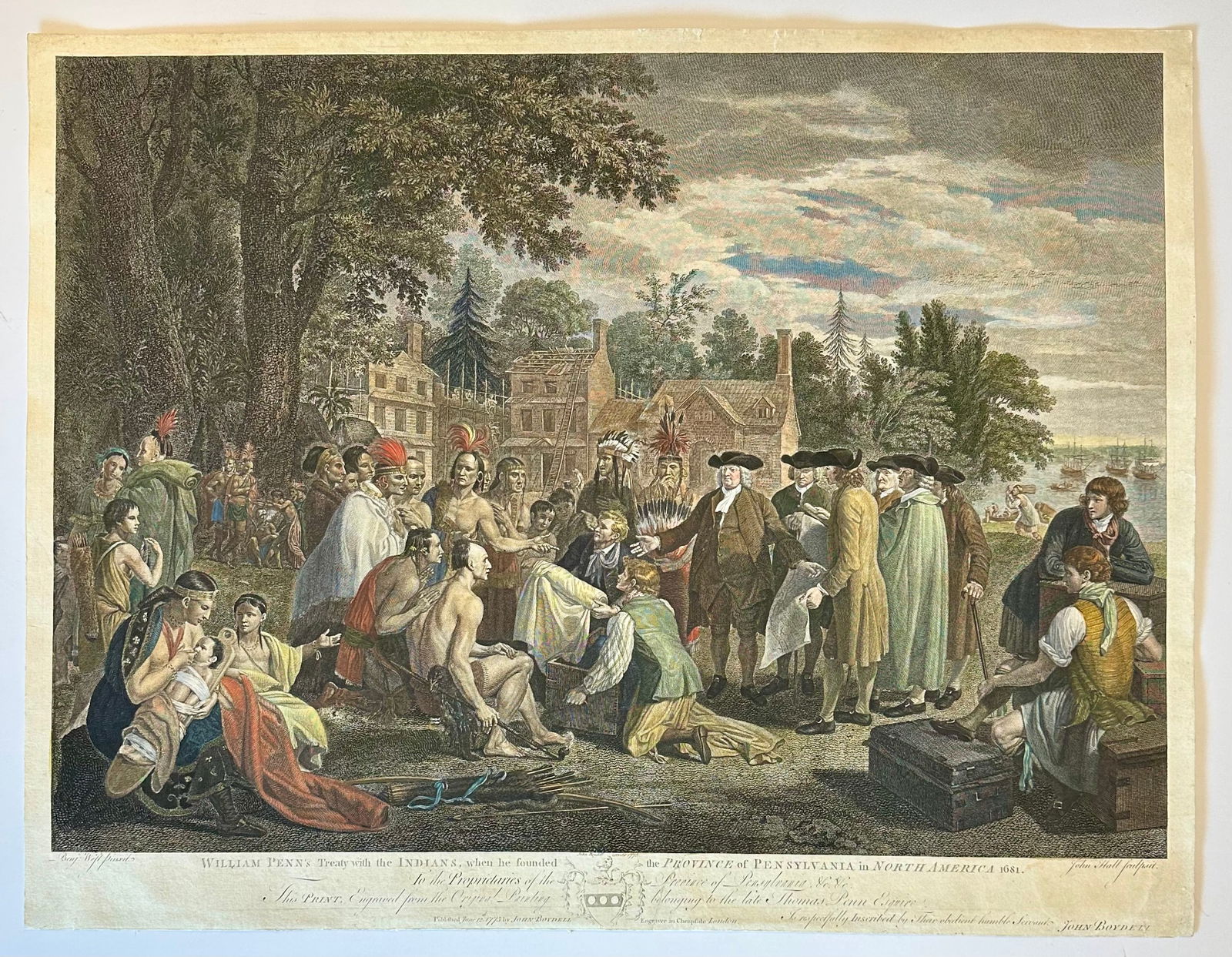 Late 18th Century William Penn's Treaty With the Indians "” Original Hand-Colored Engraving by - 7