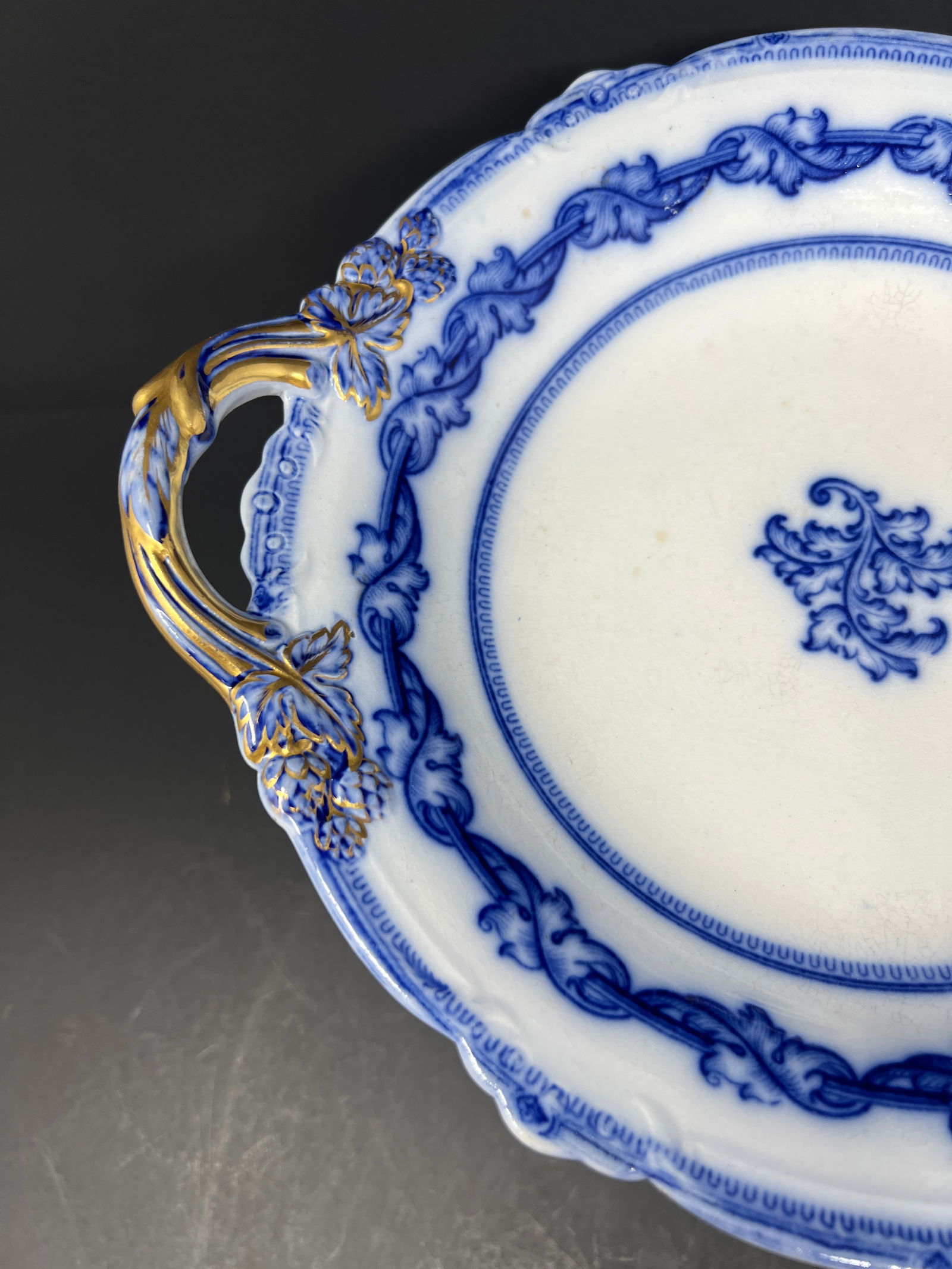 Antique Carl Tielsch Altwasser German Porcelain Pedestal Compote / Cake Stand, Cobalt Blue & Gilt Ro - 4