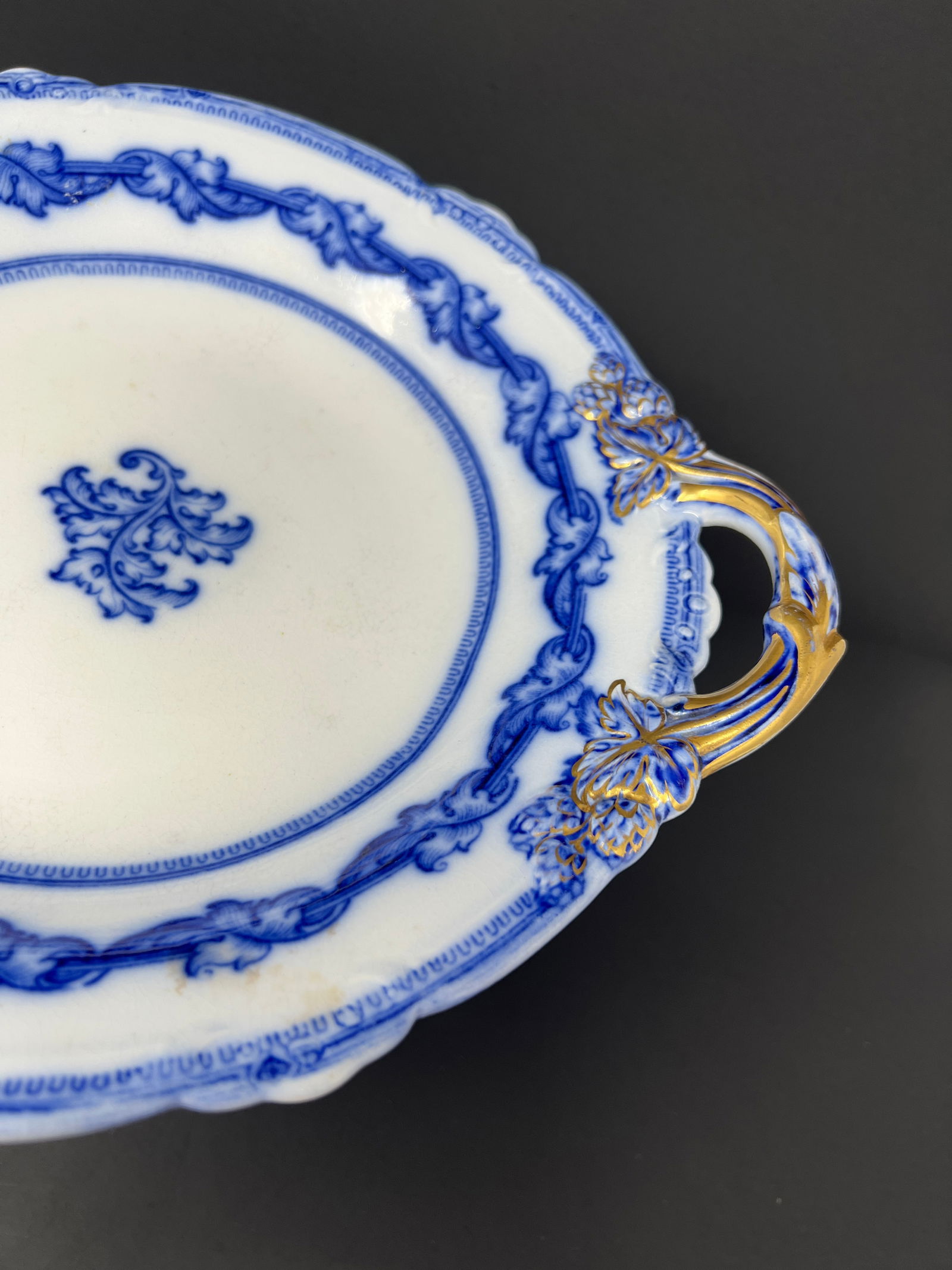 Antique Carl Tielsch Altwasser German Porcelain Pedestal Compote / Cake Stand, Cobalt Blue & Gilt Ro - 5