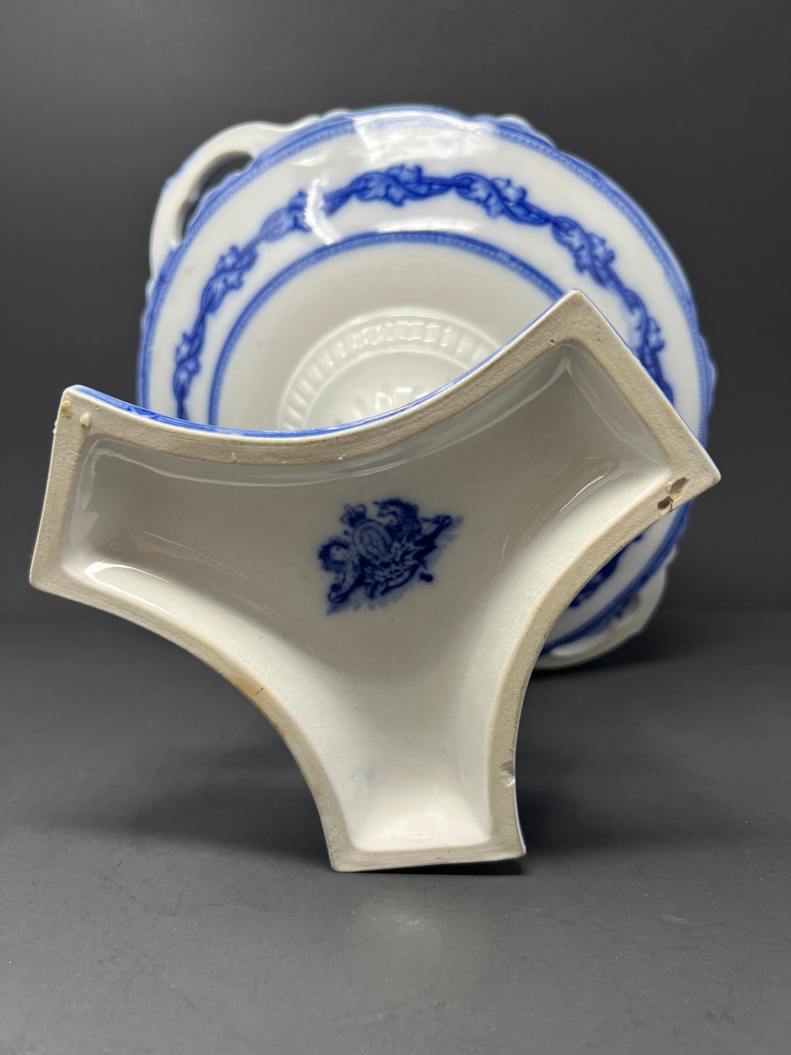 Antique Carl Tielsch Altwasser German Porcelain Pedestal Compote / Cake Stand, Cobalt Blue & Gilt Ro - 6