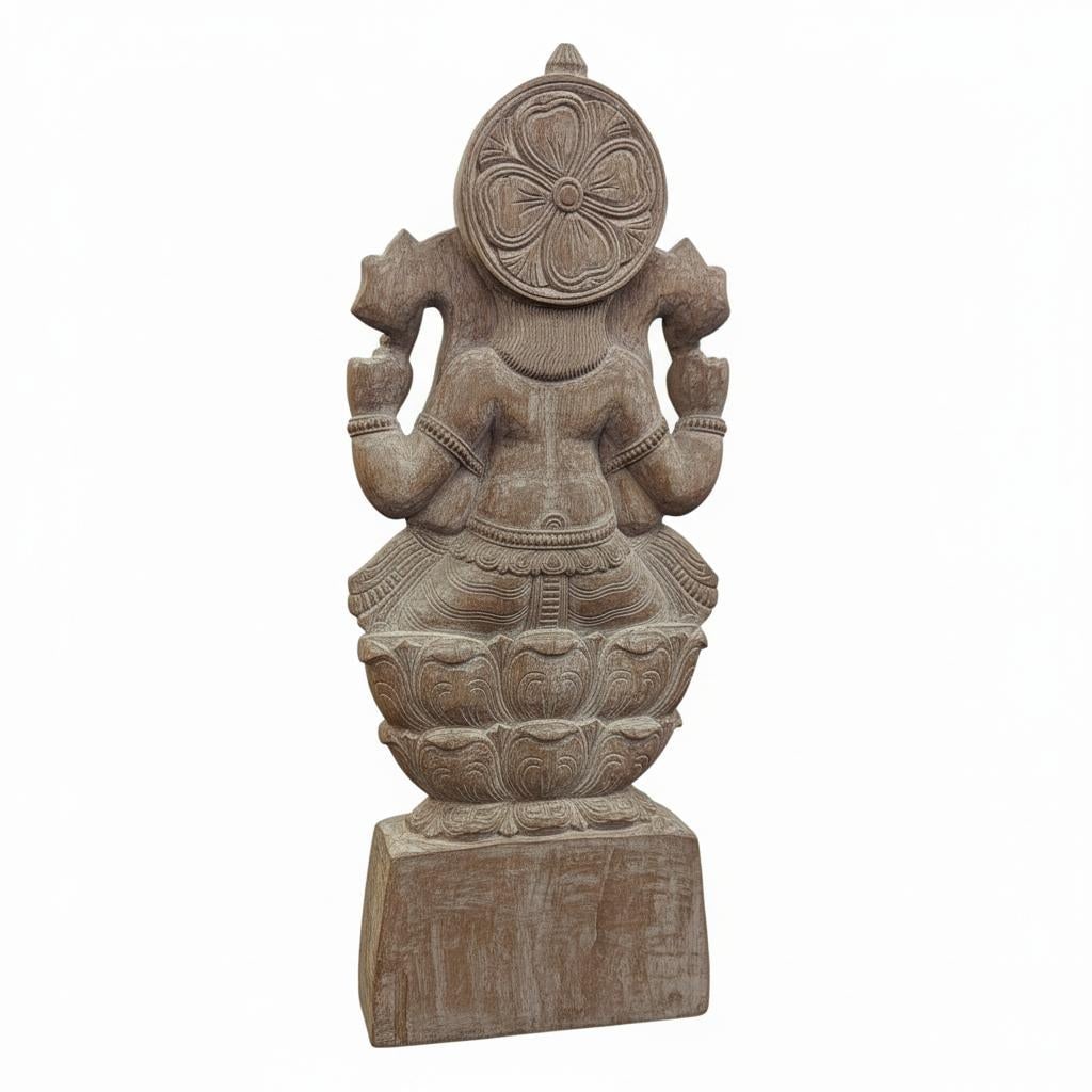Solid Wood Hand Carved 35 In. Tall Ganesha Statue in Distressed White Finish - 3