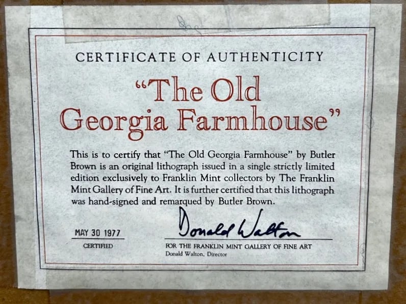 Butler Brown Hand-Signed & Remarqued Original Lithograph, the Old Georgia Farmhouse (1977), Franklin - 2
