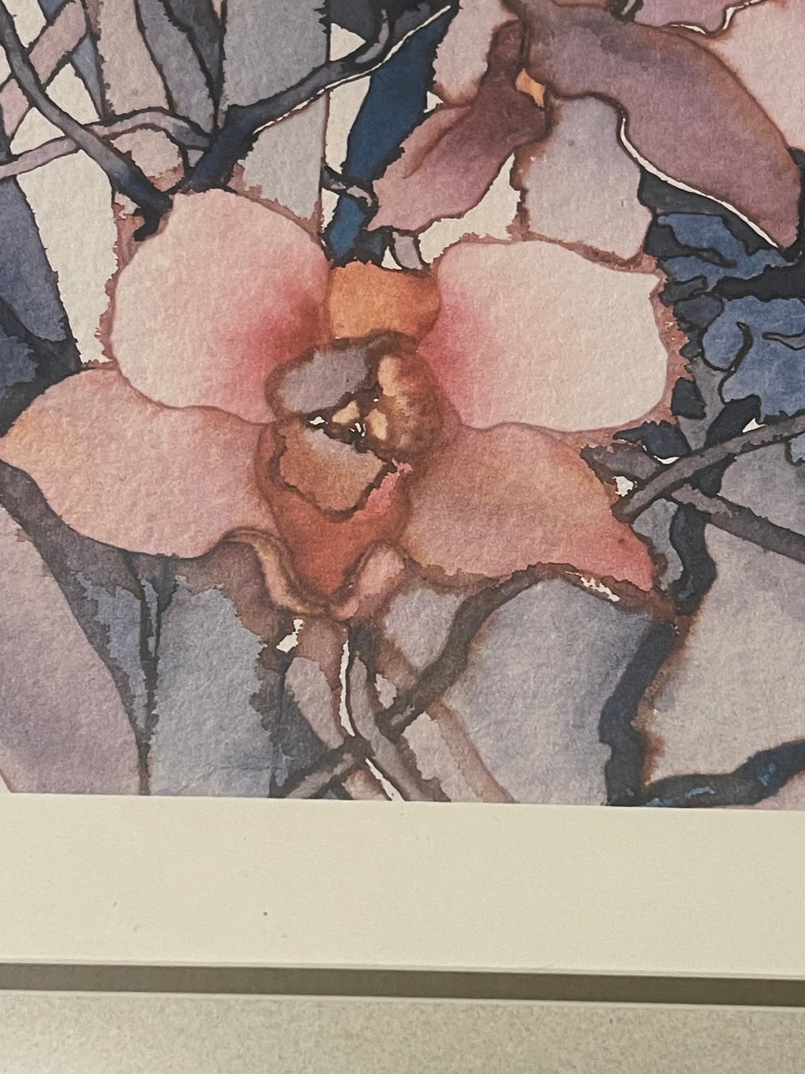 Etienne Velvety Blue Peach Watercolor Lithograph "Tropical Fusion" #23/350 Signed Framed - 10