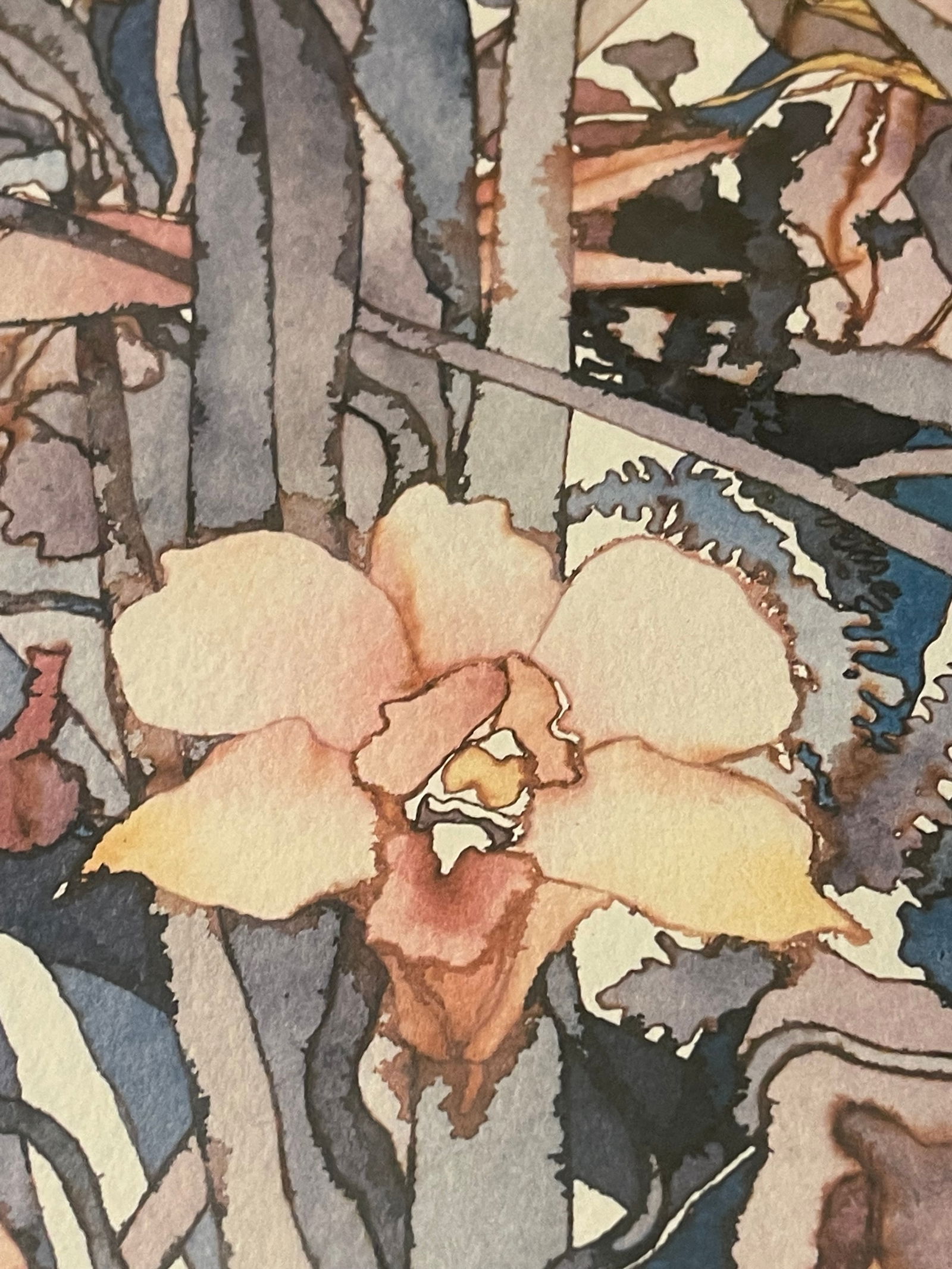 Etienne Velvety Blue Peach Watercolor Lithograph "Tropical Fusion" #23/350 Signed Framed - 2