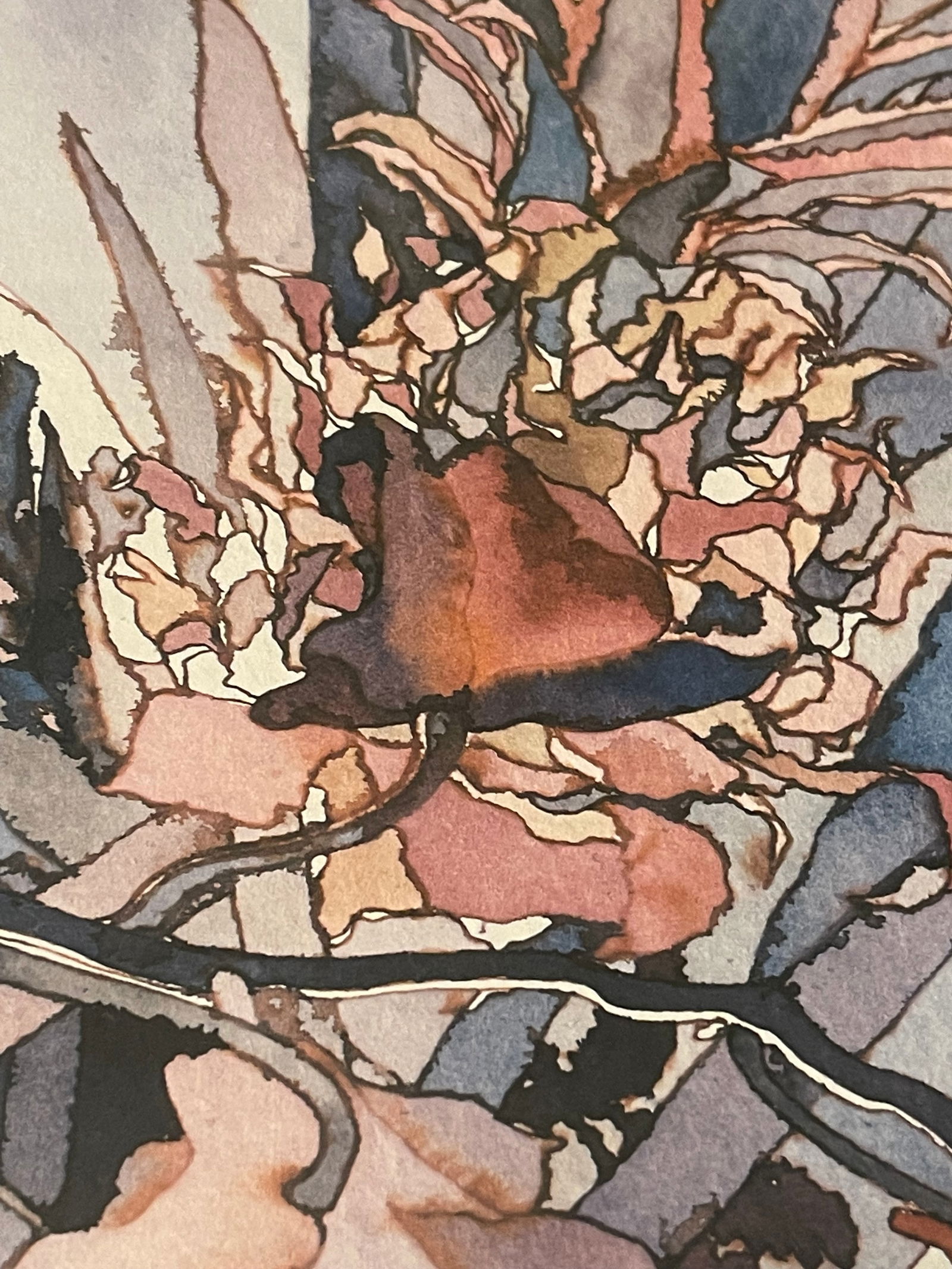 Etienne Velvety Blue Peach Watercolor Lithograph "Tropical Fusion" #23/350 Signed Framed - 3