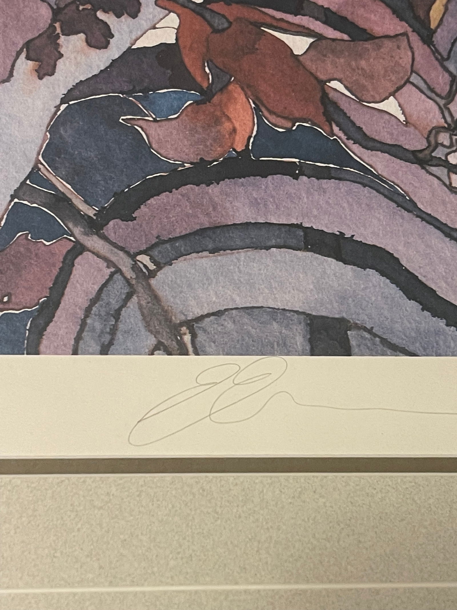 Etienne Velvety Blue Peach Watercolor Lithograph "Tropical Fusion" #23/350 Signed Framed - 5