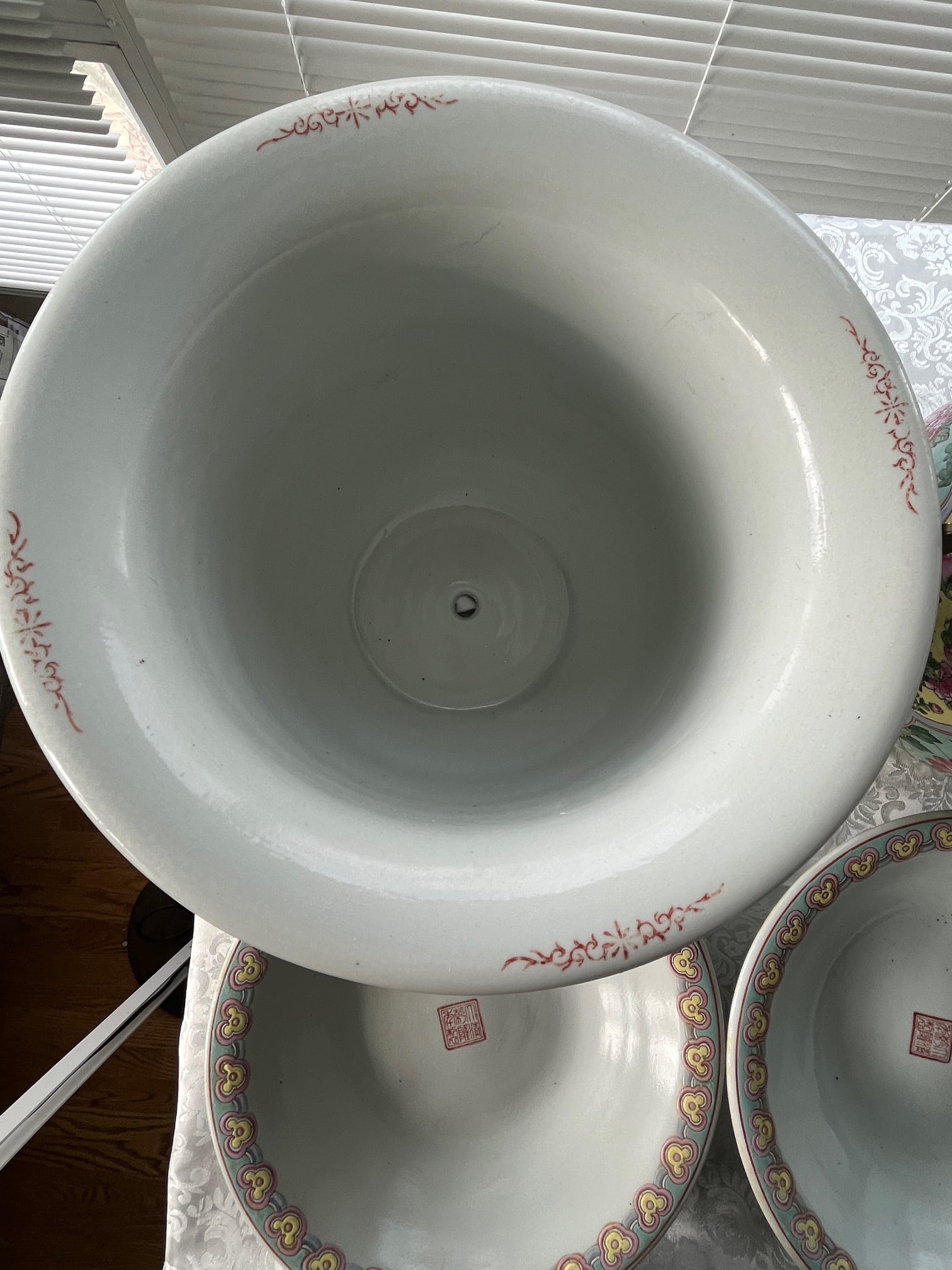 Pair Large 13" Chinese Famille Jaune Phoenix Porcelain Planters & Trays-Heavy - 11