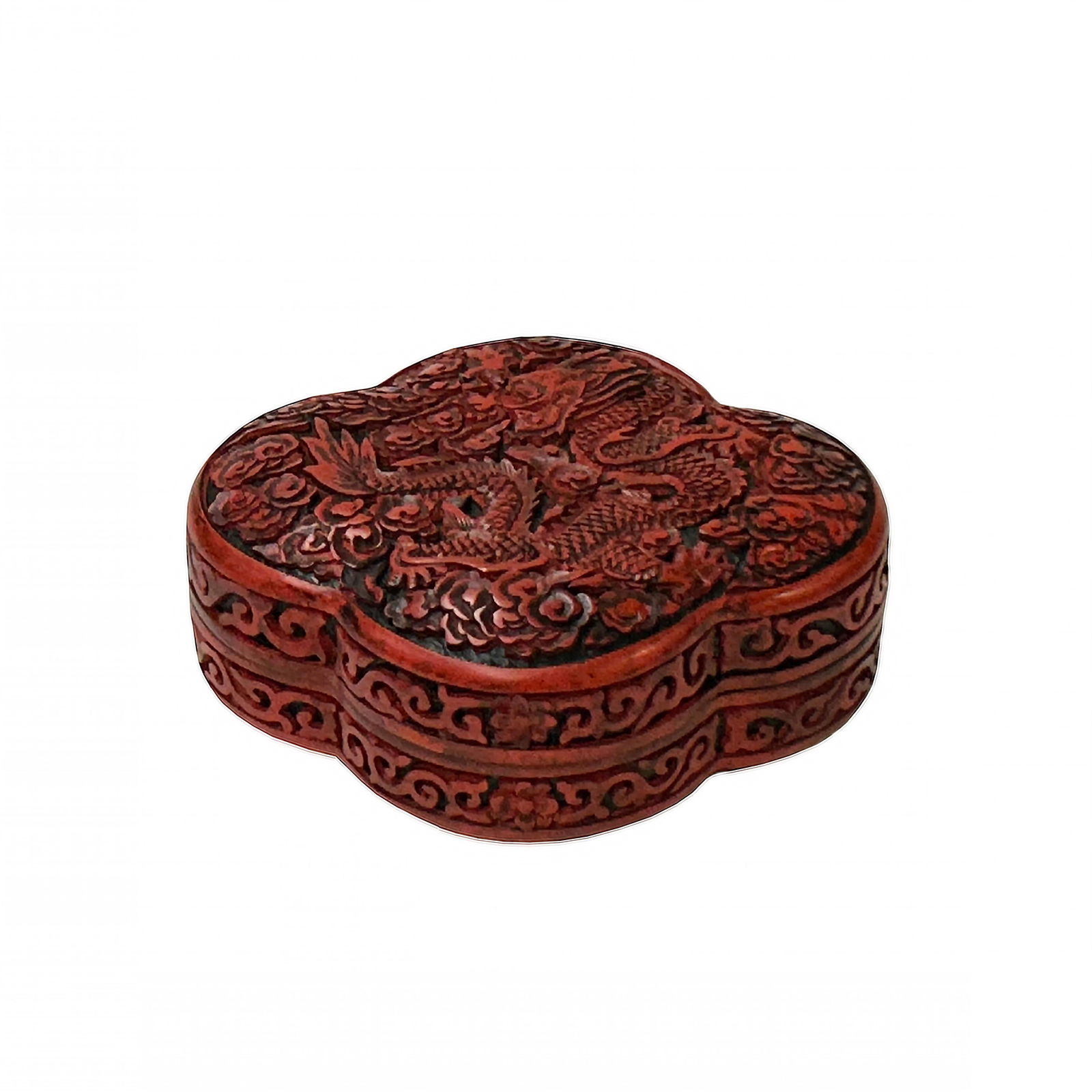Handcrafted Vintage Chinese Red Lacquer Four Lobed Floral Accent Box - 4