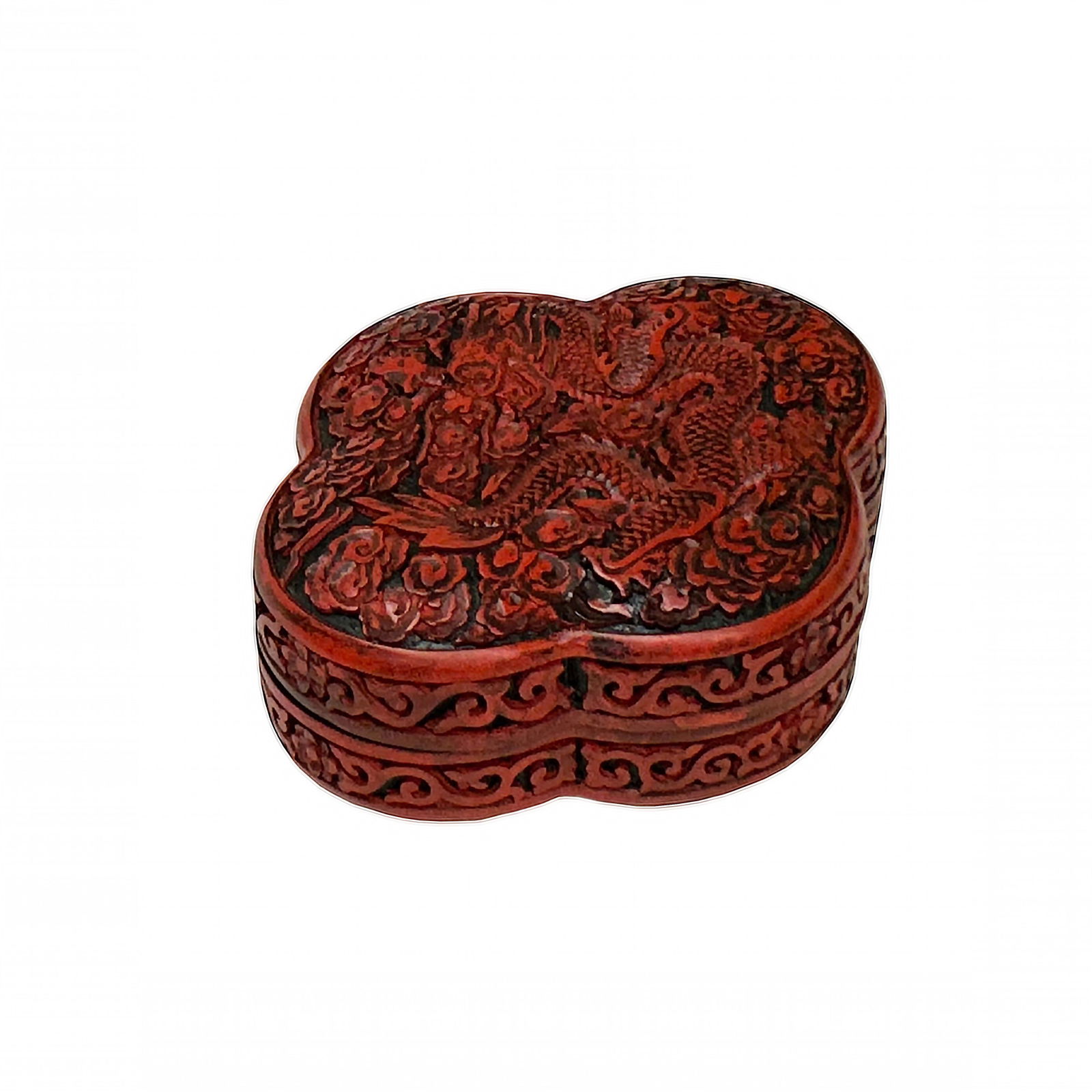 Handcrafted Vintage Chinese Red Lacquer Four Lobed Floral Accent Box - 5