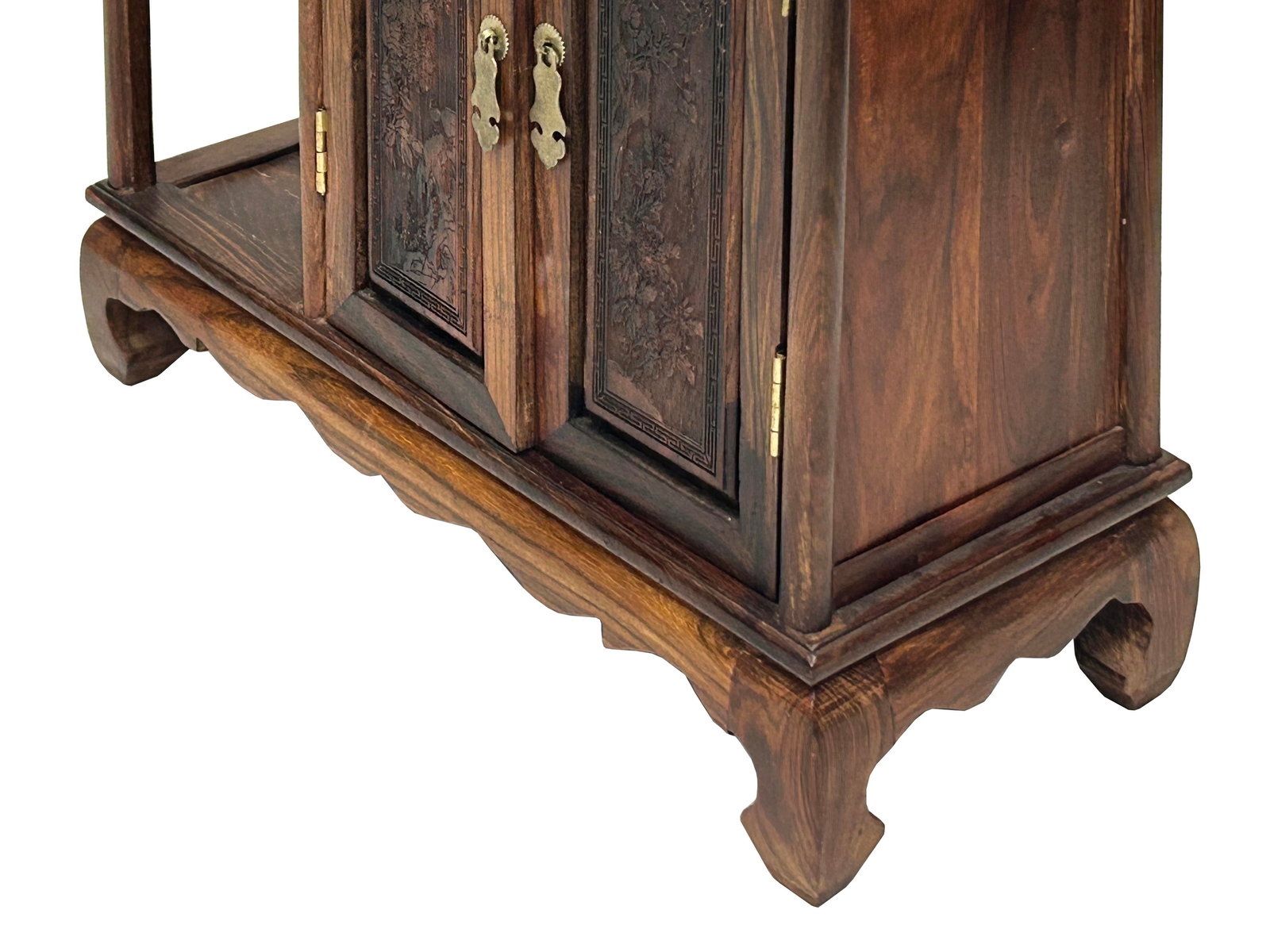 Chinese Brown Rosewood Rectangular Small Curio Display Stand - 11