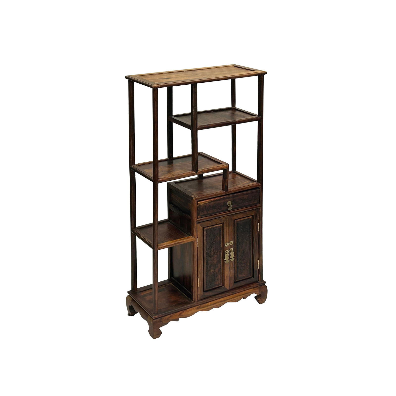 Chinese Brown Rosewood Rectangular Small Curio Display Stand - 3