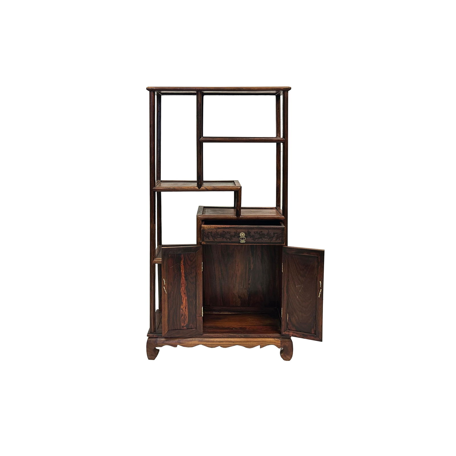 Chinese Brown Rosewood Rectangular Small Curio Display Stand - 4