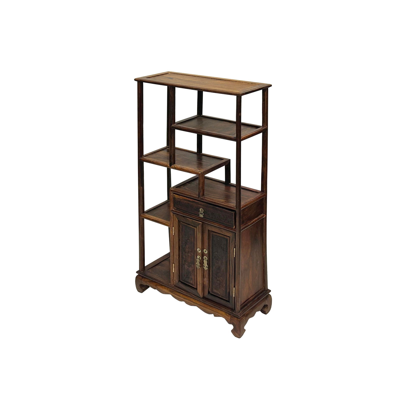 Chinese Brown Rosewood Rectangular Small Curio Display Stand - 5