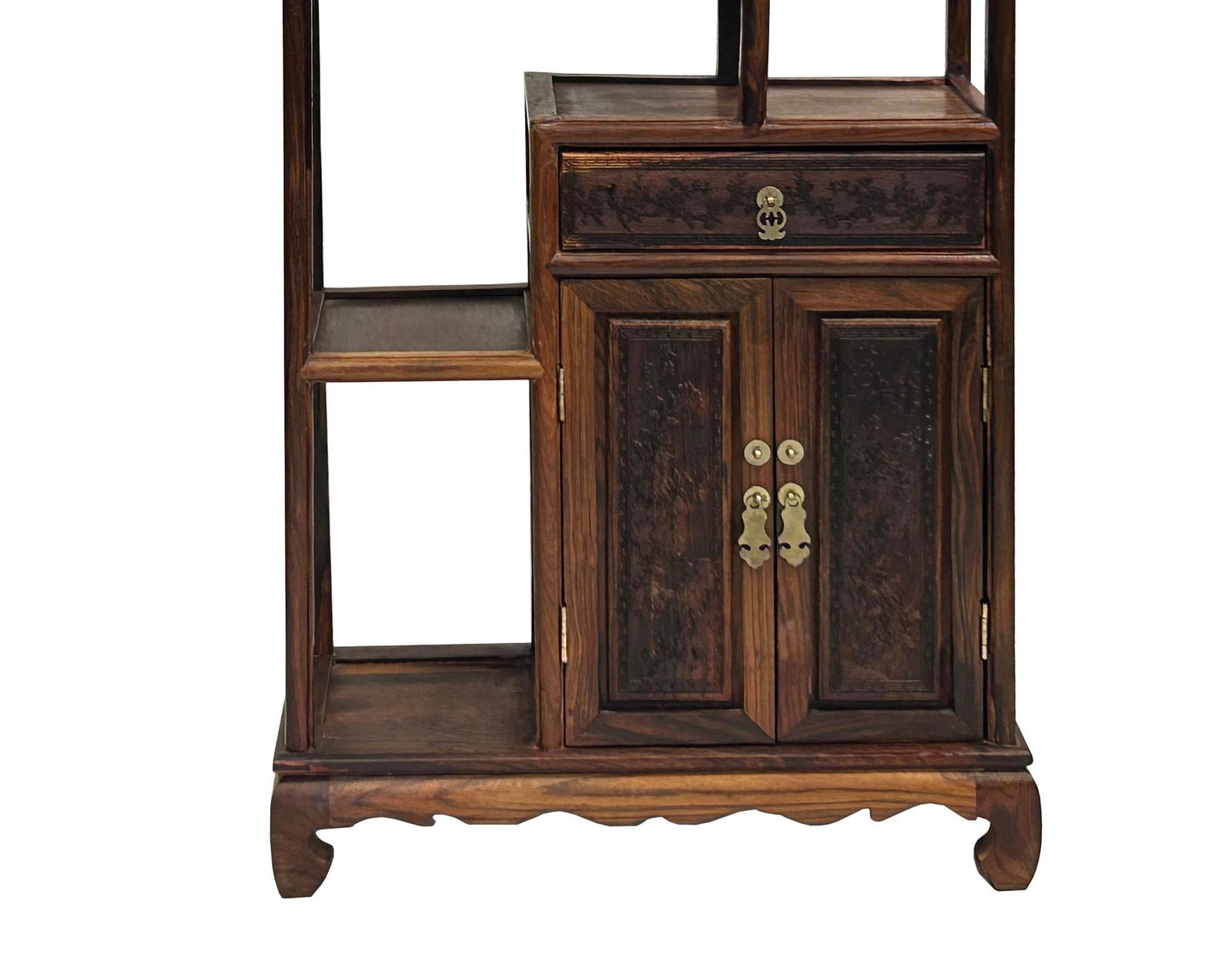 Chinese Brown Rosewood Rectangular Small Curio Display Stand - 7