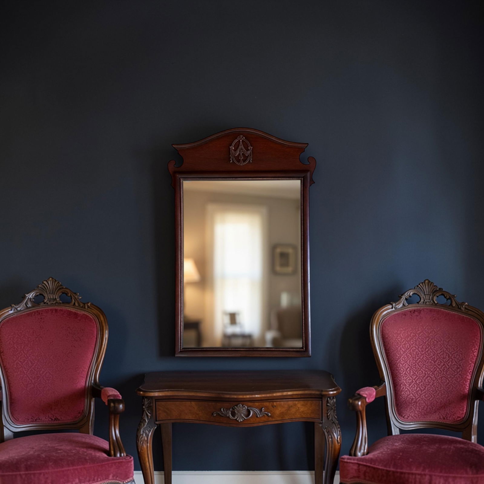 1940s Neoclassical Chippendale Mahogany Wall Mirror - 10