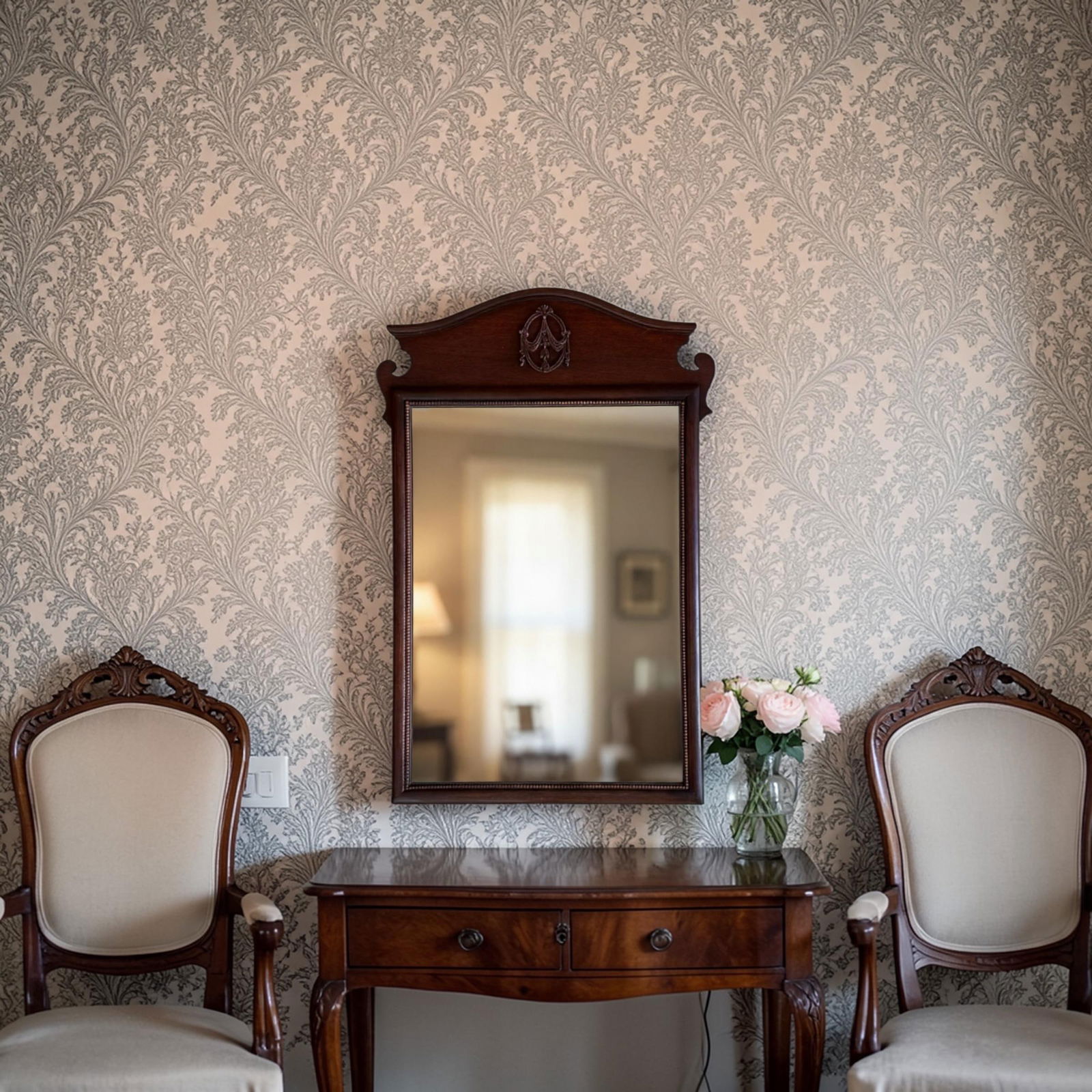 1940s Neoclassical Chippendale Mahogany Wall Mirror - 5