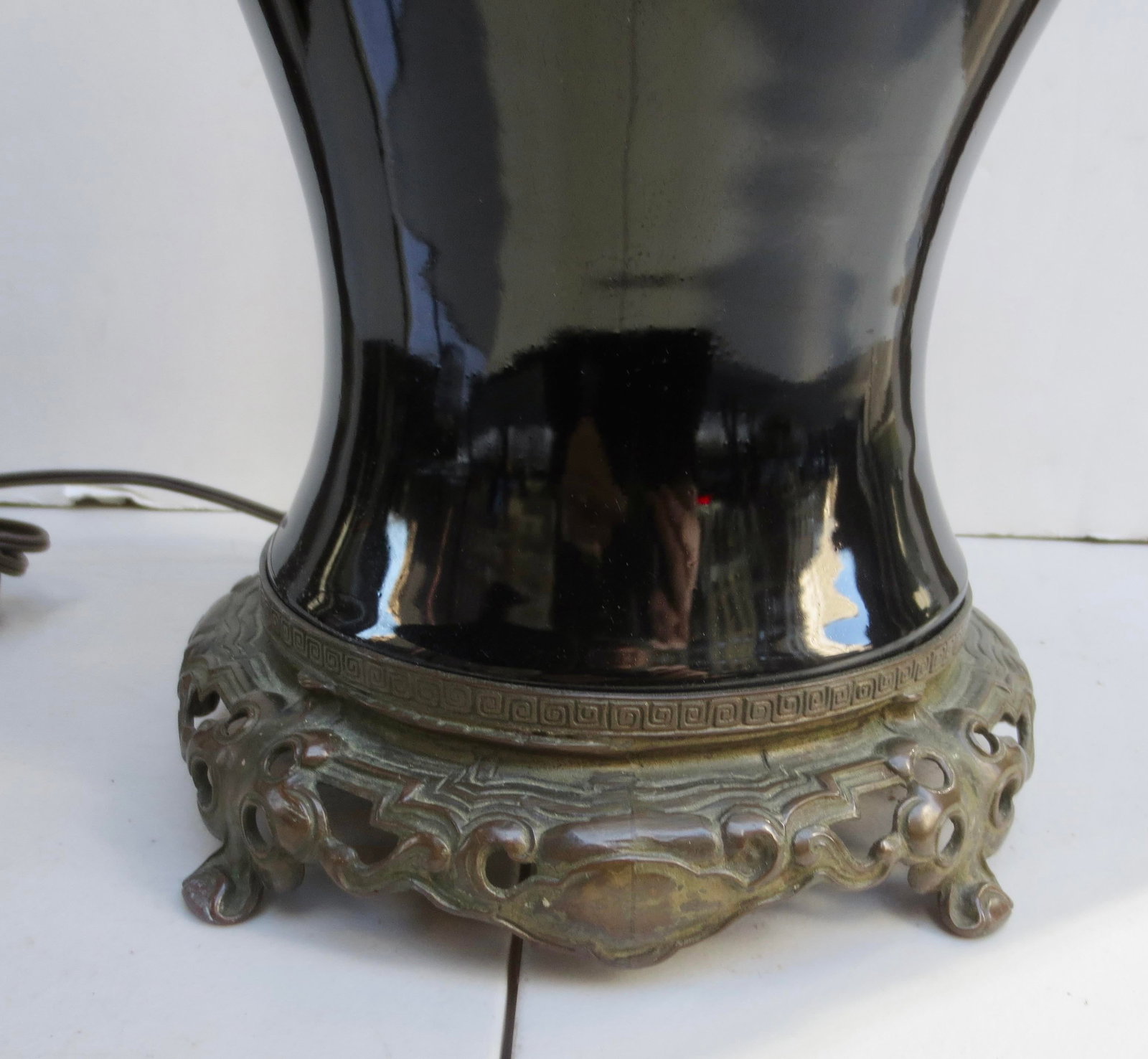 Chines Black Porcelain Lamp Circa 1920s - 4