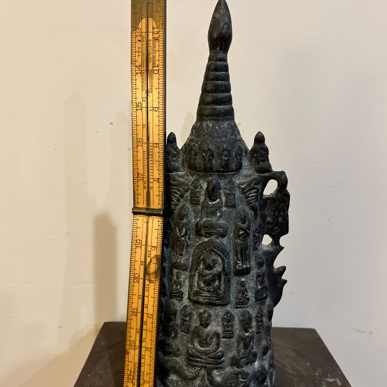 Vintage Thai Bronze Stupa Shrine With 1,000 Buddha Motif - 12