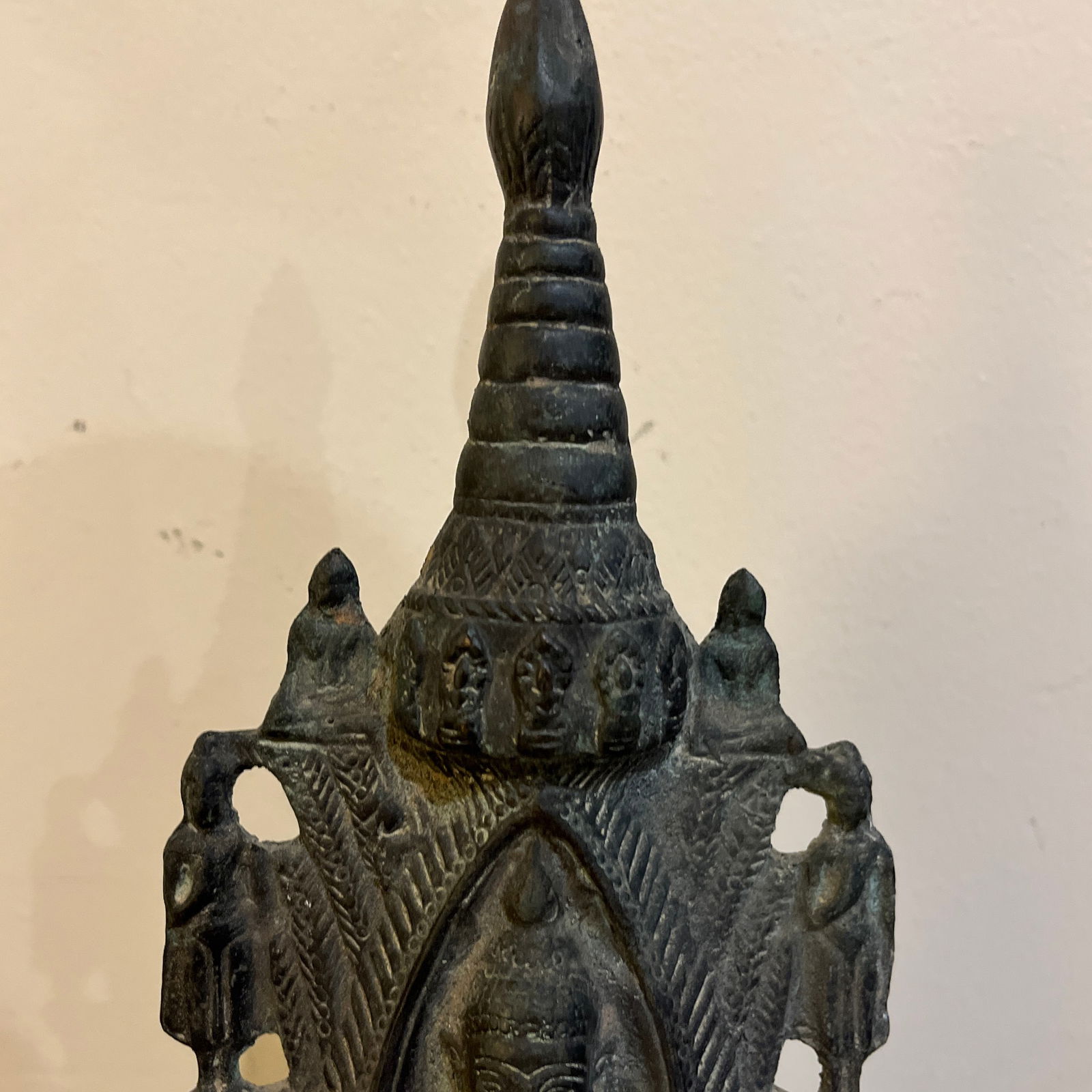 Vintage Thai Bronze Stupa Shrine With 1,000 Buddha Motif - 4