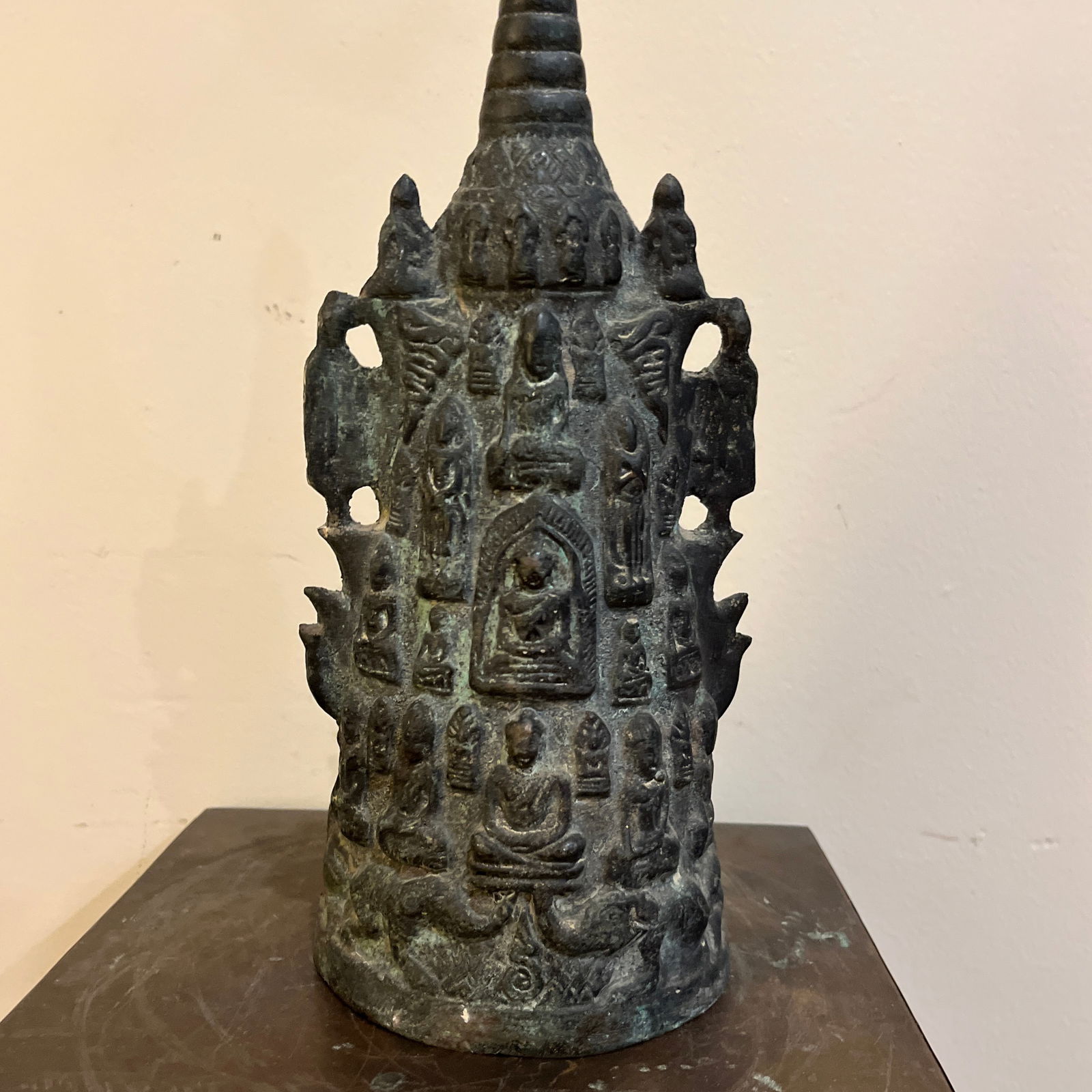 Vintage Thai Bronze Stupa Shrine With 1,000 Buddha Motif - 6