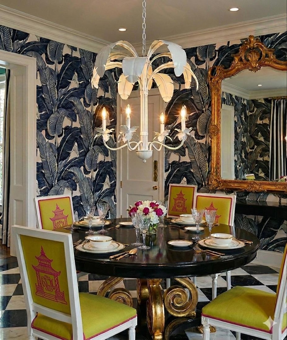 Vintage Tole Metal Newly Painted White Palm Leaf Chandelier Curated by Turtle and Crane - Dorothy Dr - 2