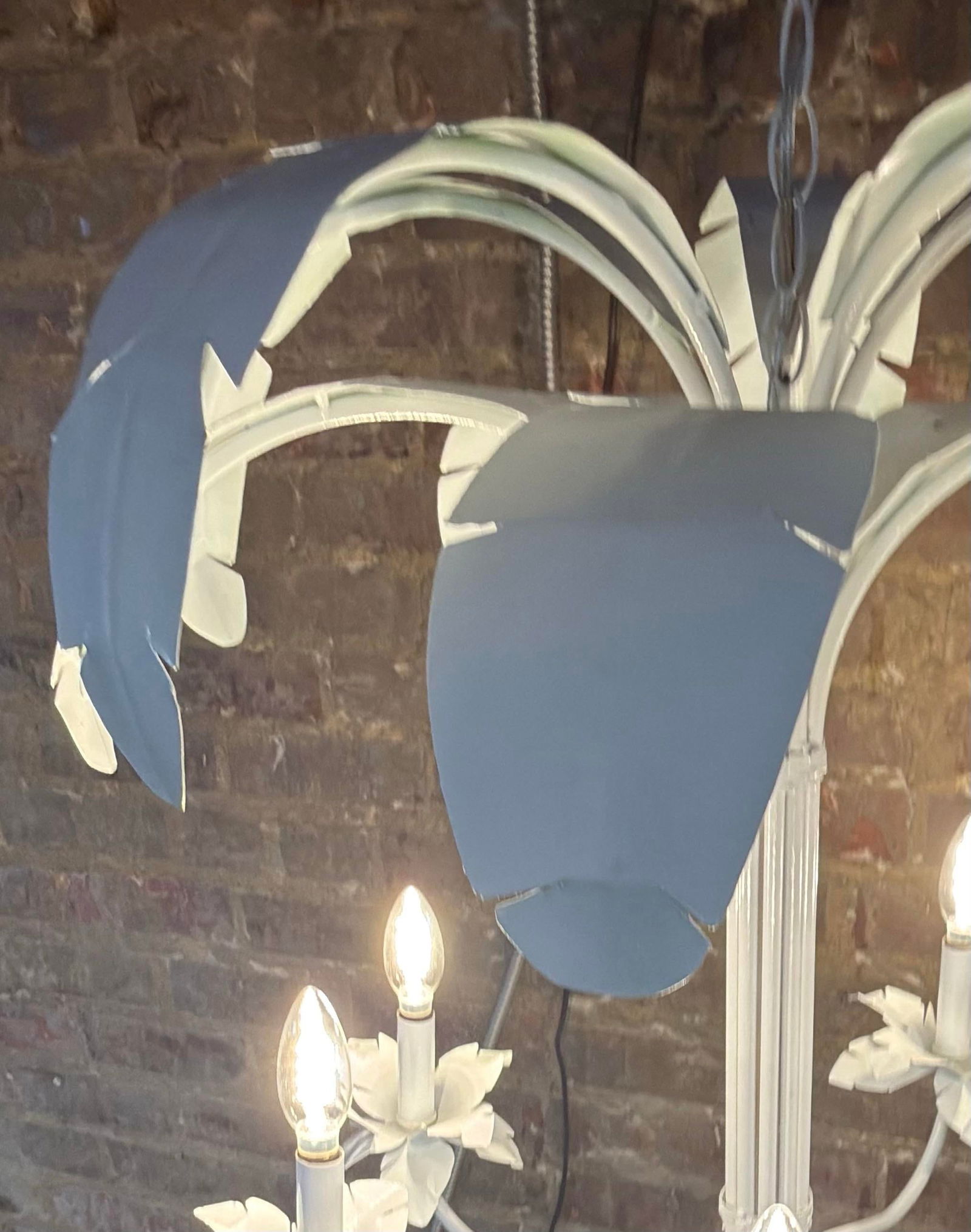 Vintage Tole Metal Newly Painted White Palm Leaf Chandelier Curated by Turtle and Crane - Dorothy Dr - 7