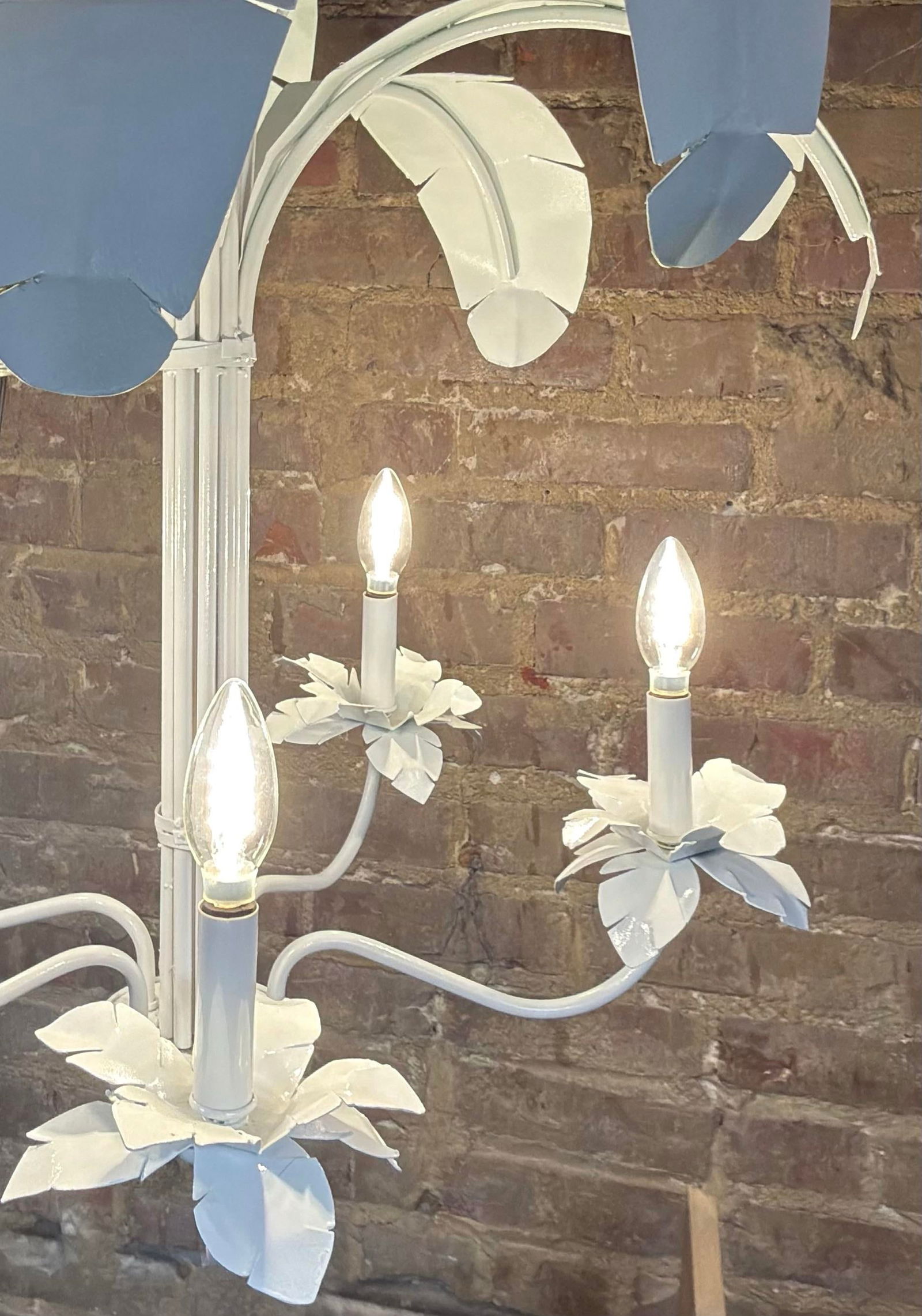 Vintage Tole Metal Newly Painted White Palm Leaf Chandelier Curated by Turtle and Crane - Dorothy Dr - 8