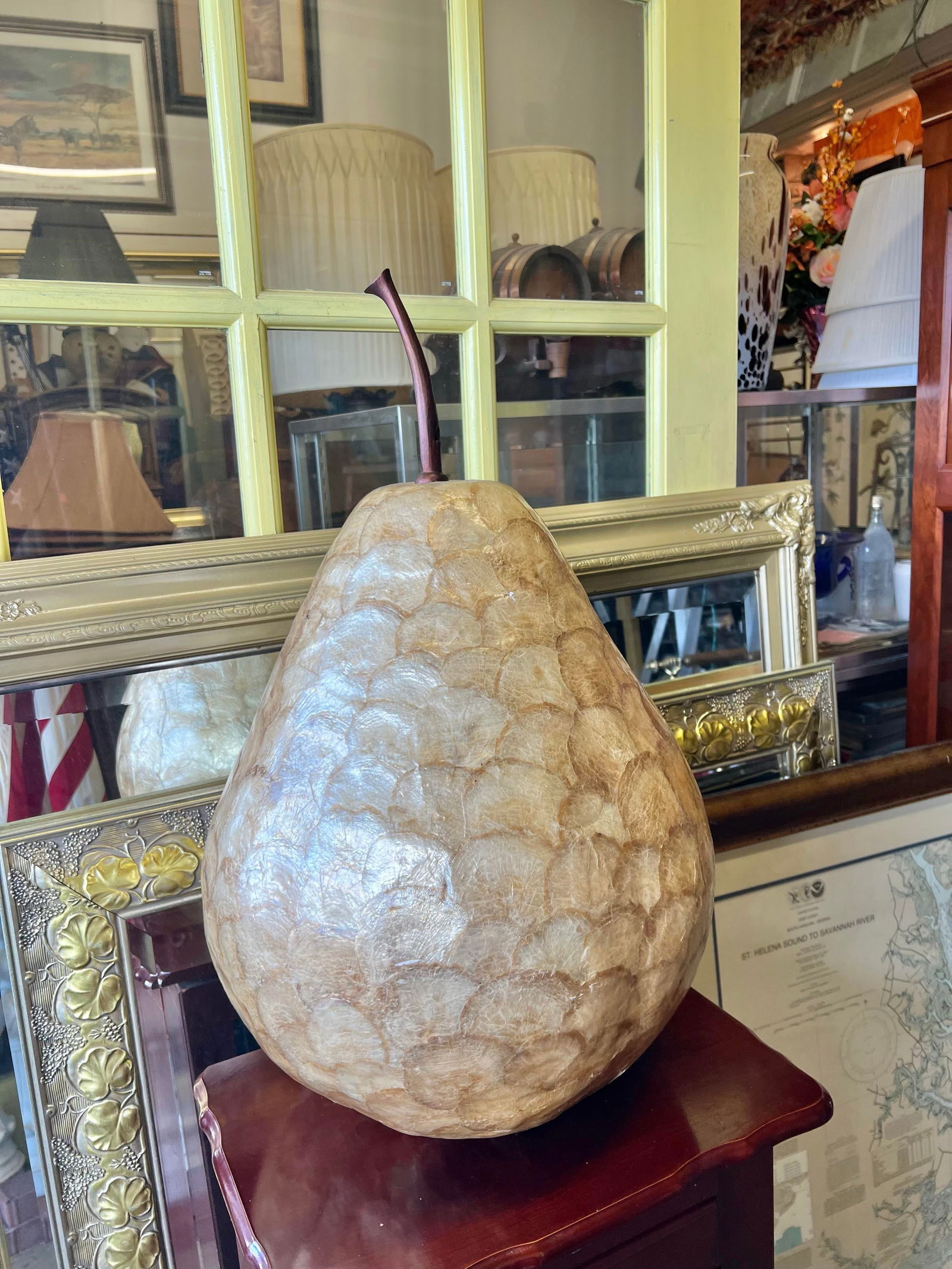 Late 20th Century Large Scale Gold Tone Capiz Shell Fruit Pear - 5