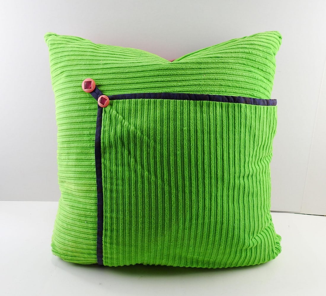 Artist Studio Made Quilted Green Pink Monoprint Pillow - 2