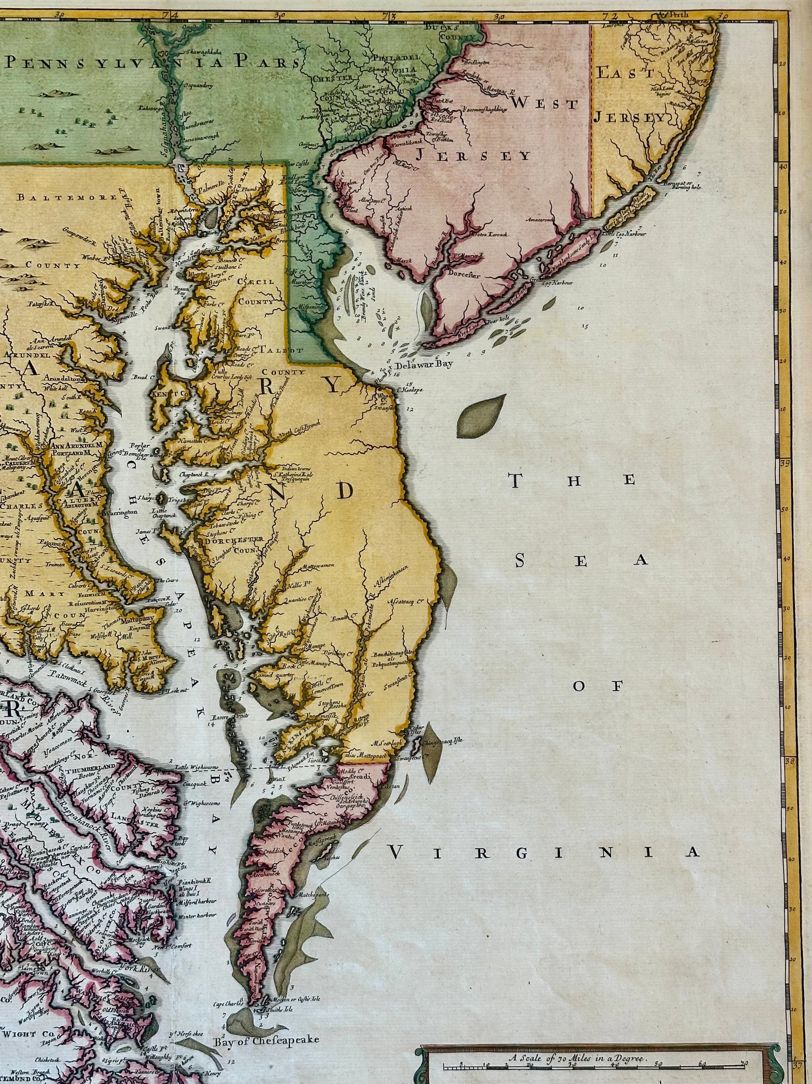 Chesapeake Bay: Virginia, Maryland, Pennsylvania & New Jersey Original Map by Senex, 1721 - 4