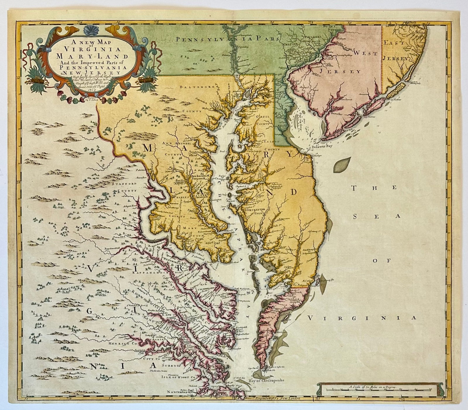 Chesapeake Bay: Virginia, Maryland, Pennsylvania & New Jersey Original Map by Senex, 1721 - 7