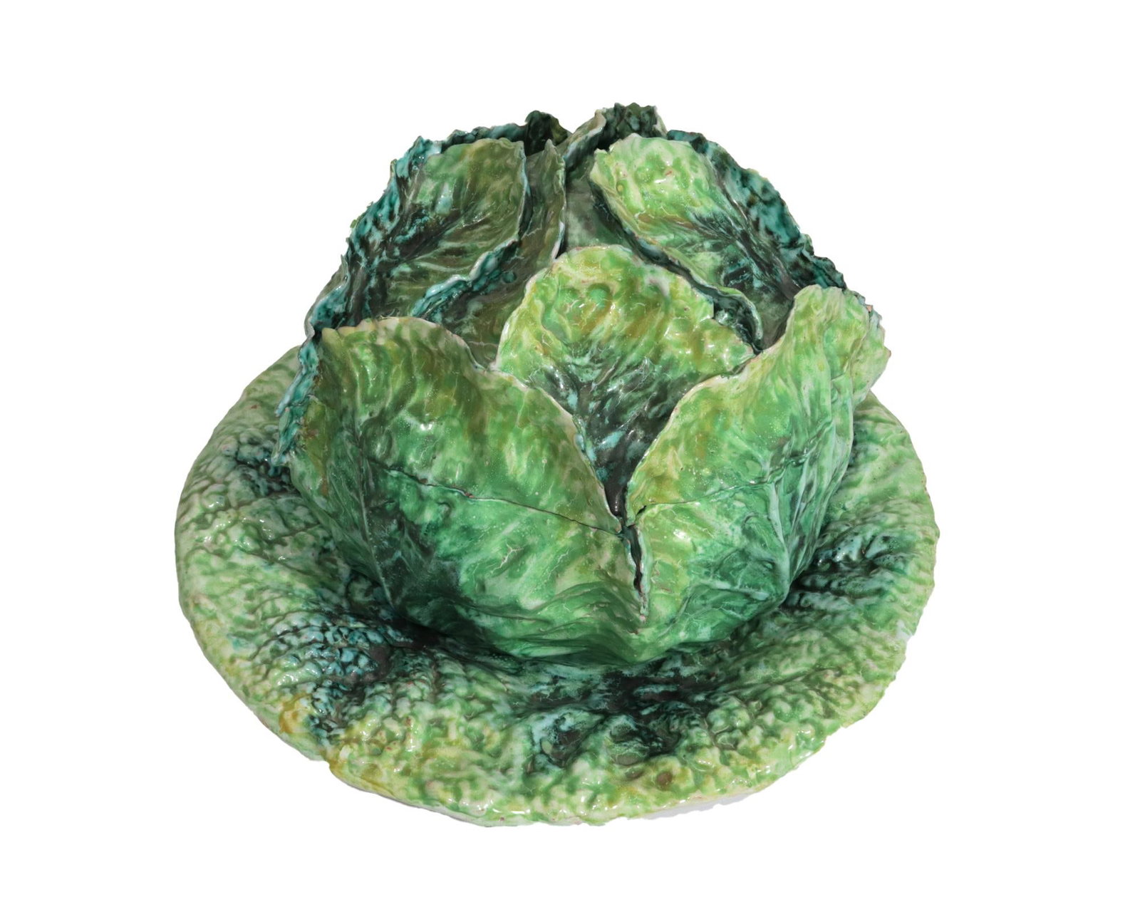 Garden Whimsy: Large Italian Ceramic Cabbage Tureen & Stand - 11