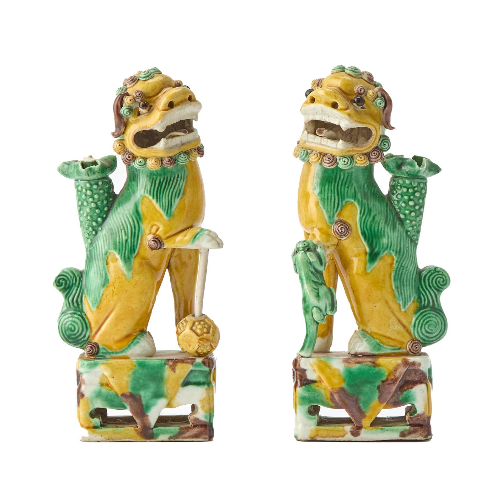 Sancai Guardians: Pair of Chinese Kangxi Biscuit Porcelain Fu Lions - 10