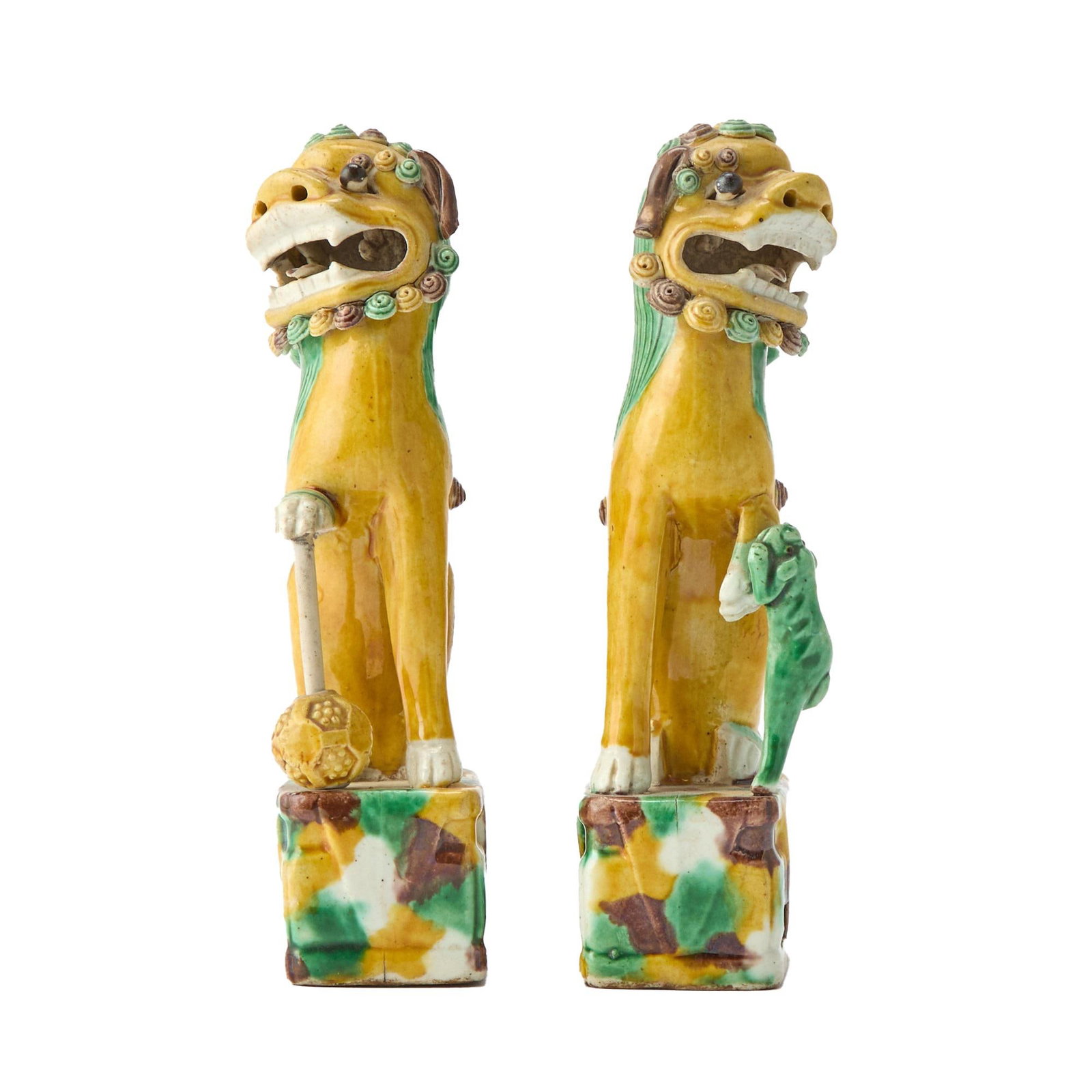 Sancai Guardians: Pair of Chinese Kangxi Biscuit Porcelain Fu Lions - 5