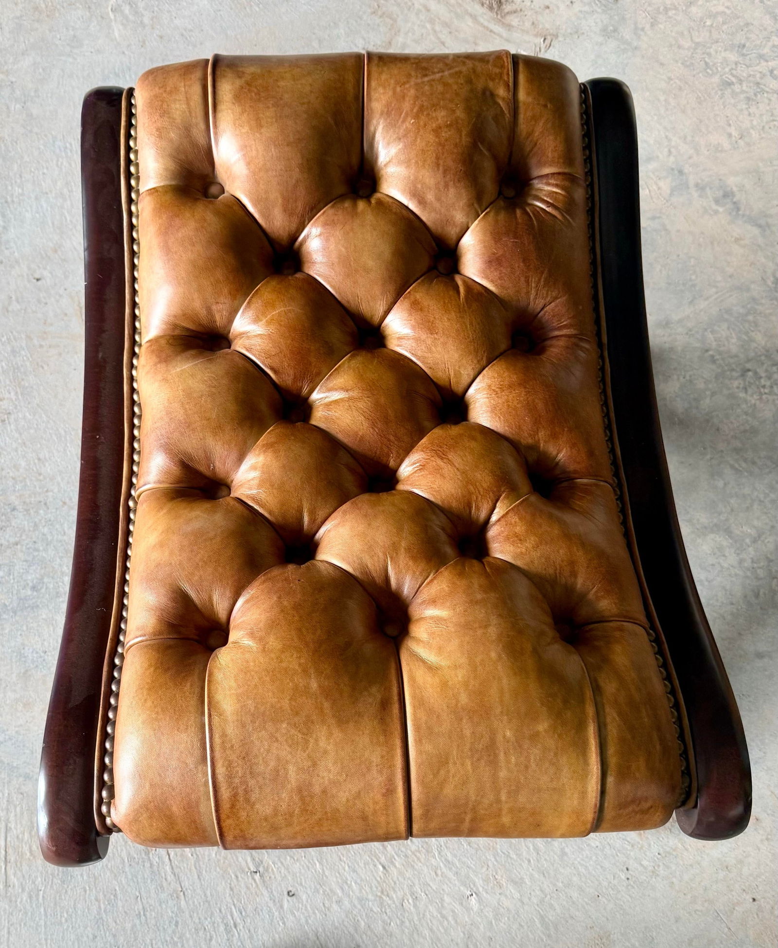 Cora 1920 English Mahogany Chesterfield Leather Stool - 2