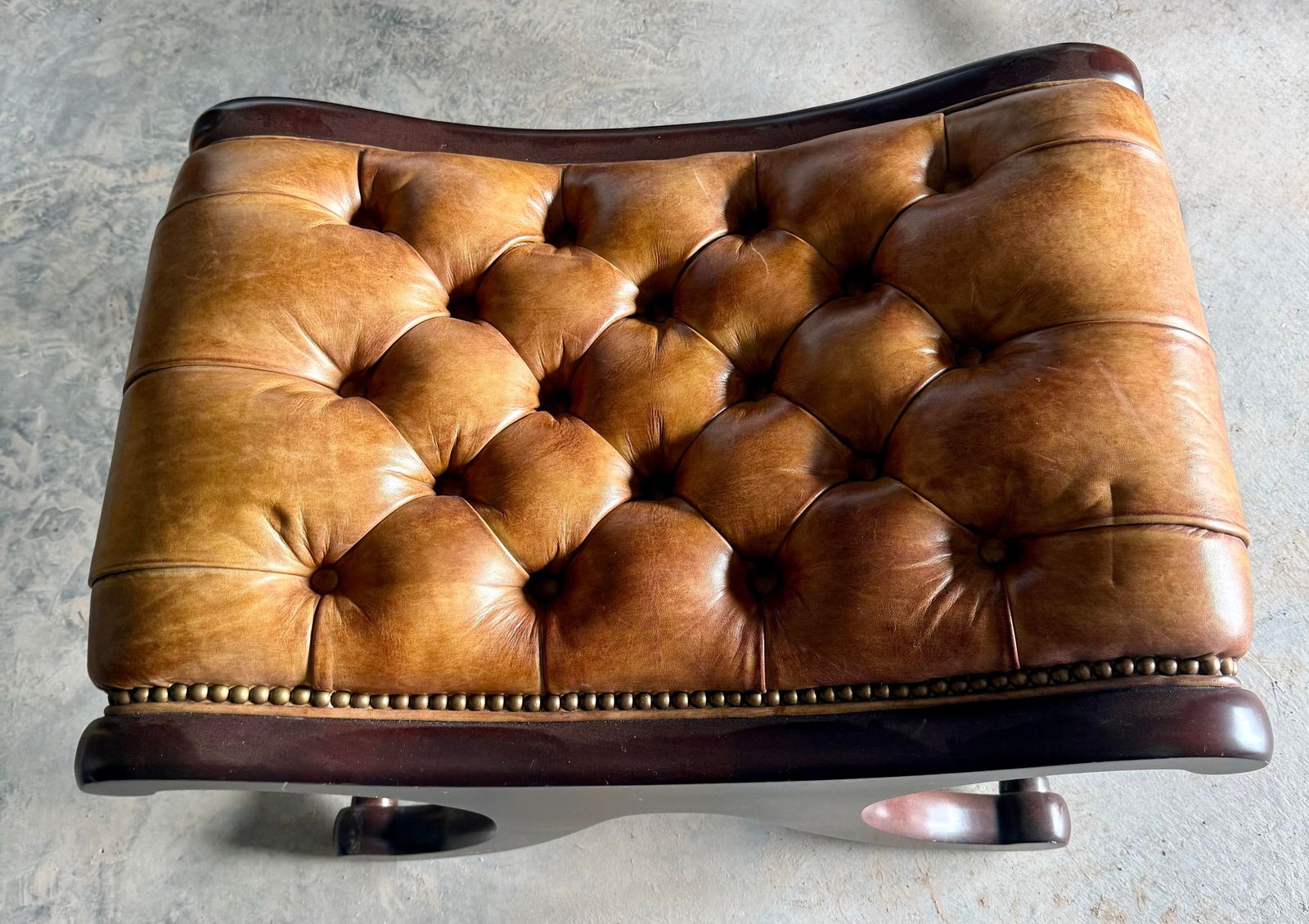 Cora 1920 English Mahogany Chesterfield Leather Stool - 3