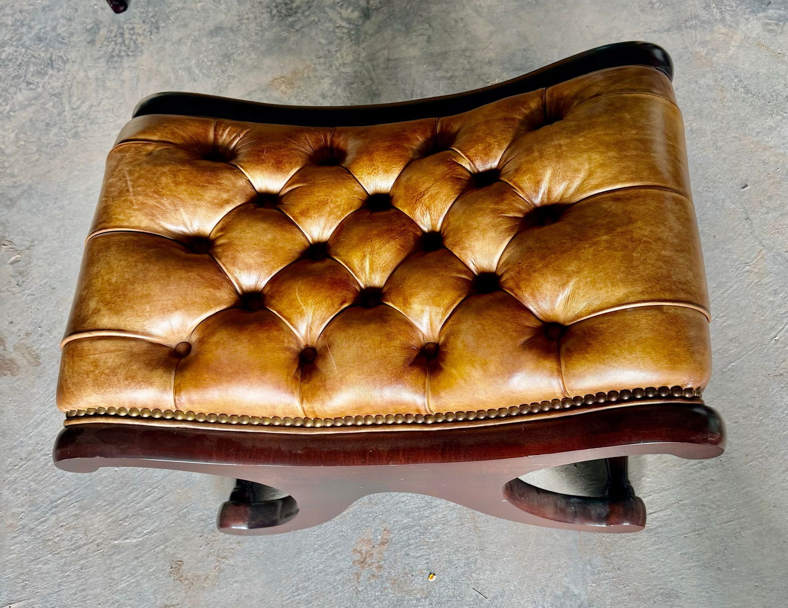 Cora 1920 English Mahogany Chesterfield Leather Stool - 5