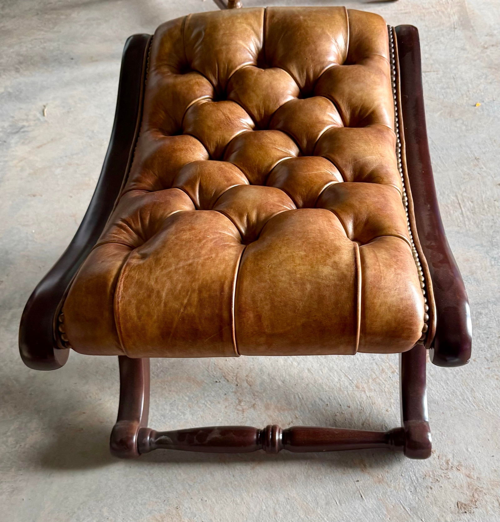 Cora 1920 English Mahogany Chesterfield Leather Stool - 6